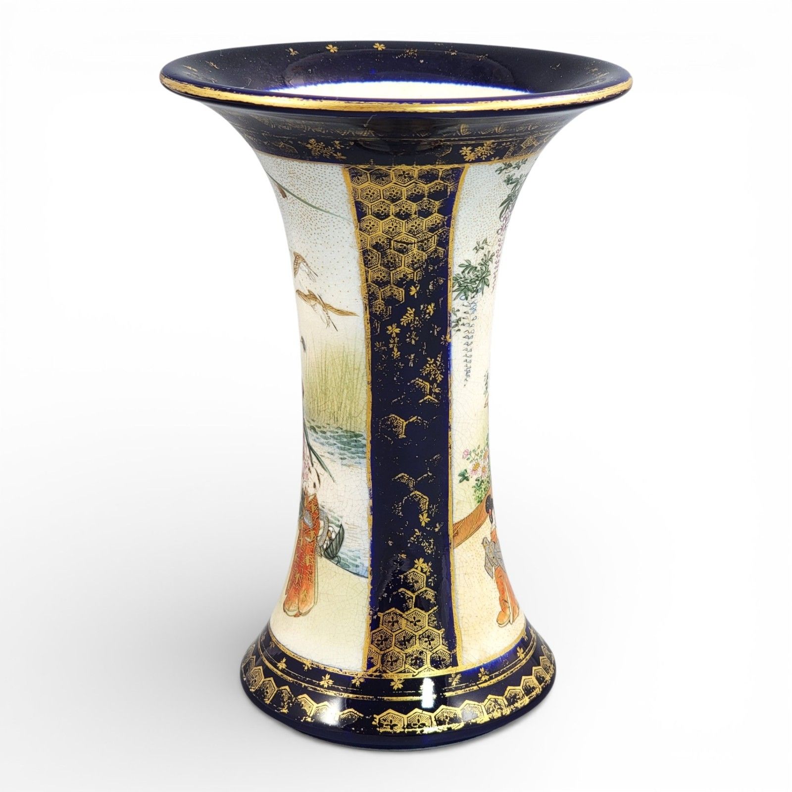 Antique Japanese Satsuma Vase C.1895, Nanzan Mark, Cobalt & Gilt Moriage photo for sale
