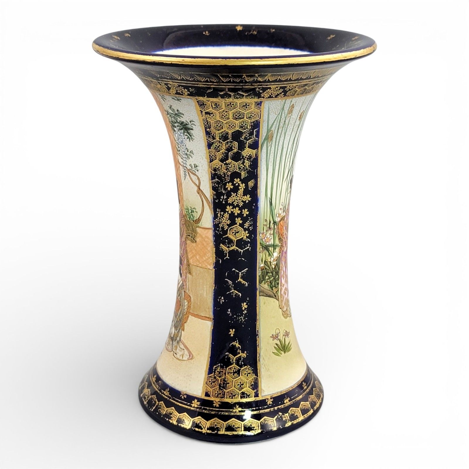 Antique Japanese Satsuma Vase C.1895, Nanzan Mark, Cobalt & Gilt Moriage photo 700.0