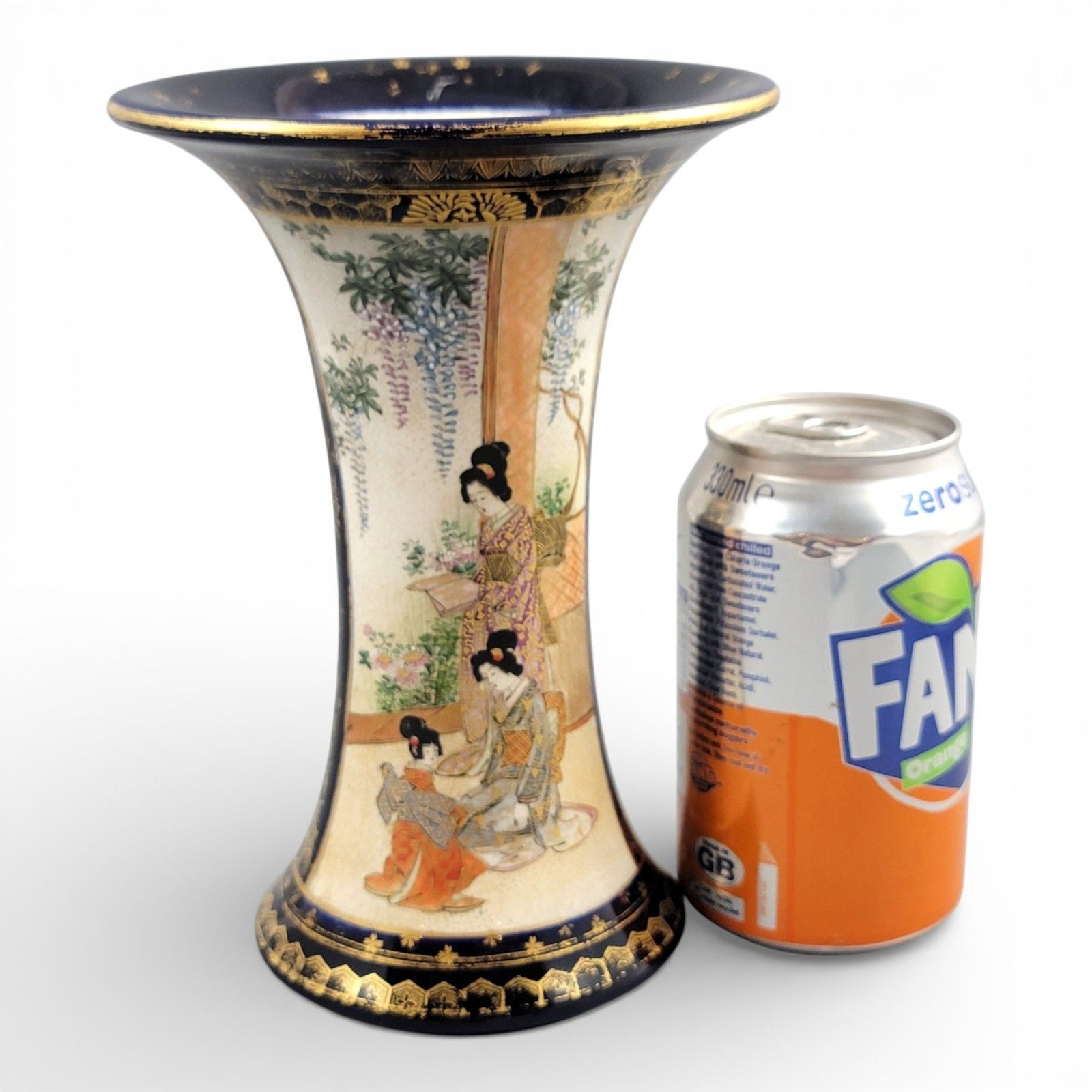 photo for sale Antique Japanese Satsuma Vase C.1895, Nanzan Mark, Cobalt & Gilt Moriage