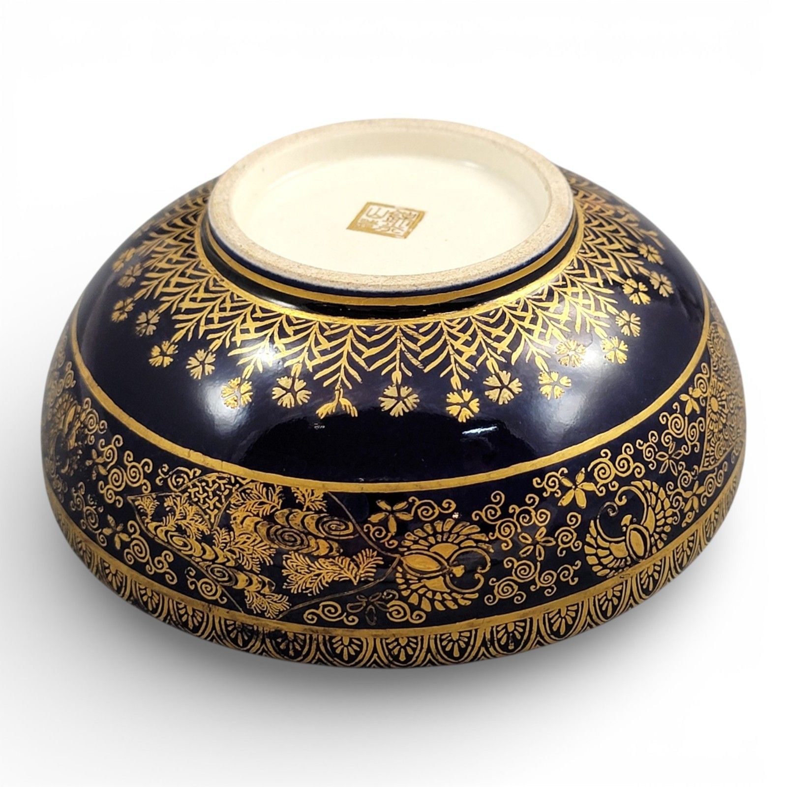 Antique Kinkozan Kyoto Satsuma Bowl C.1880, Cobalt Blue & Gold, Signed photo 2500.0