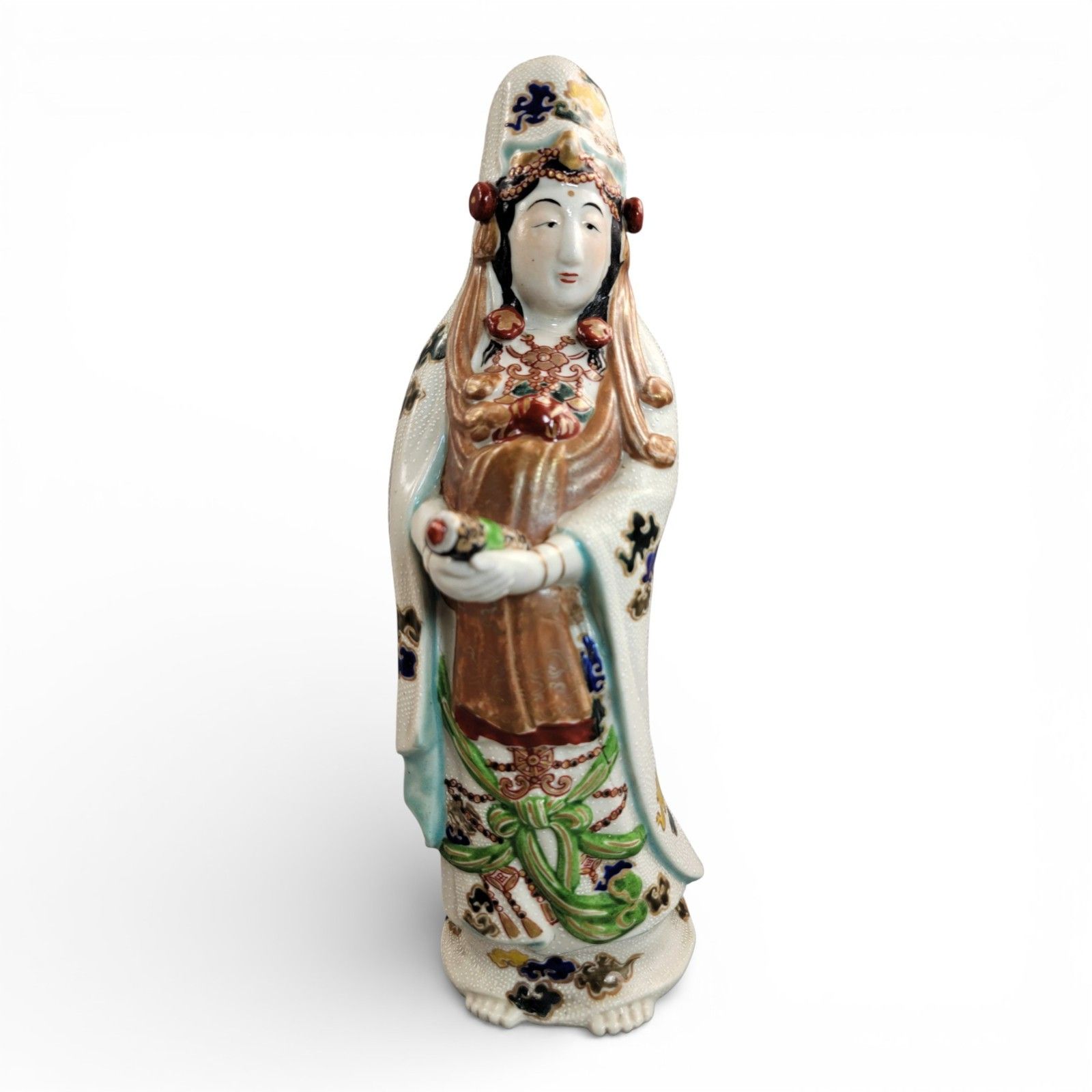 Antique Japanese Kutani Porcelain Kannon Buddhist Triad, Meiji Period C. 1880 photo vinterior