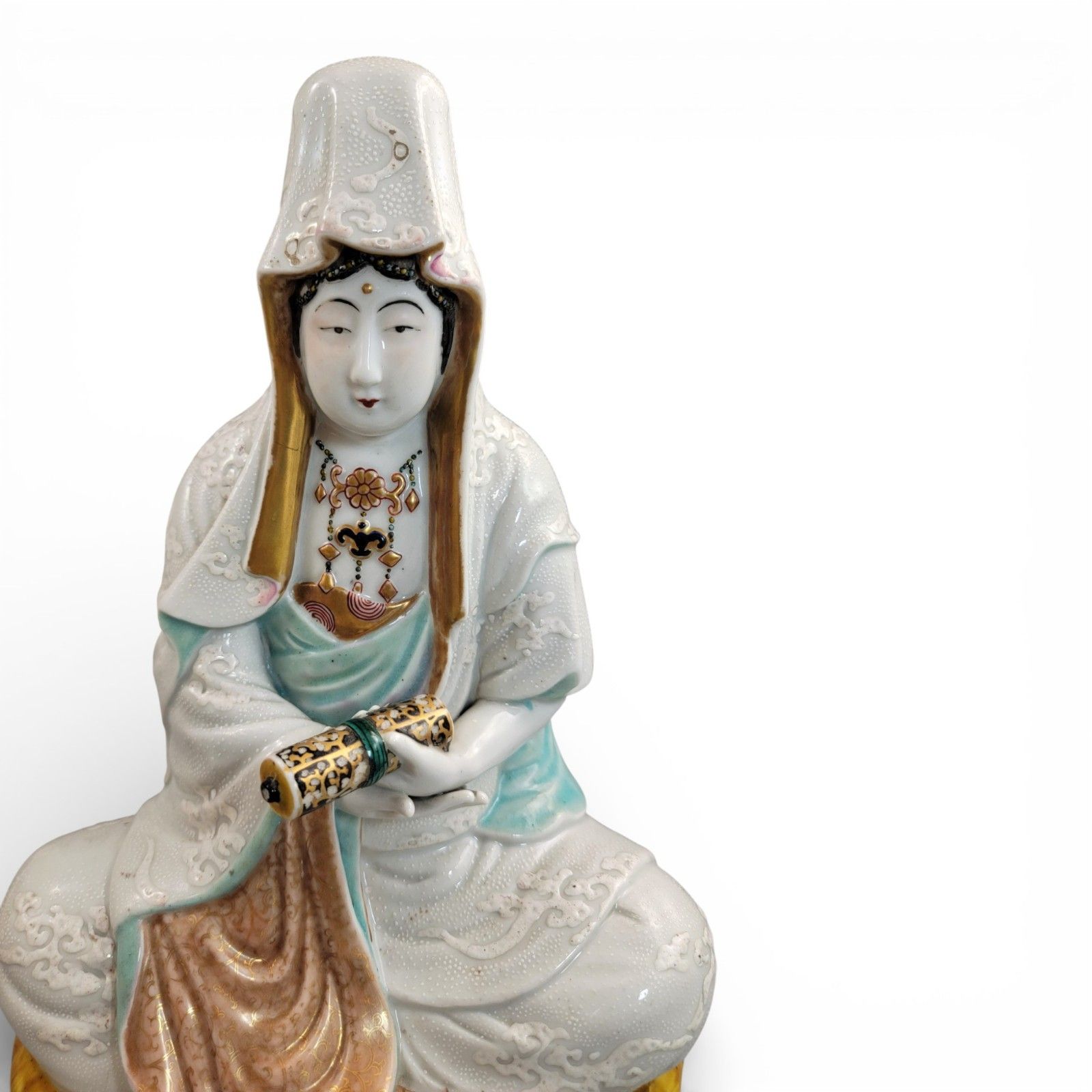 photo furniture Antique Japanese Kutani Porcelain Kannon Buddhist Triad, Meiji Period C. 1880
