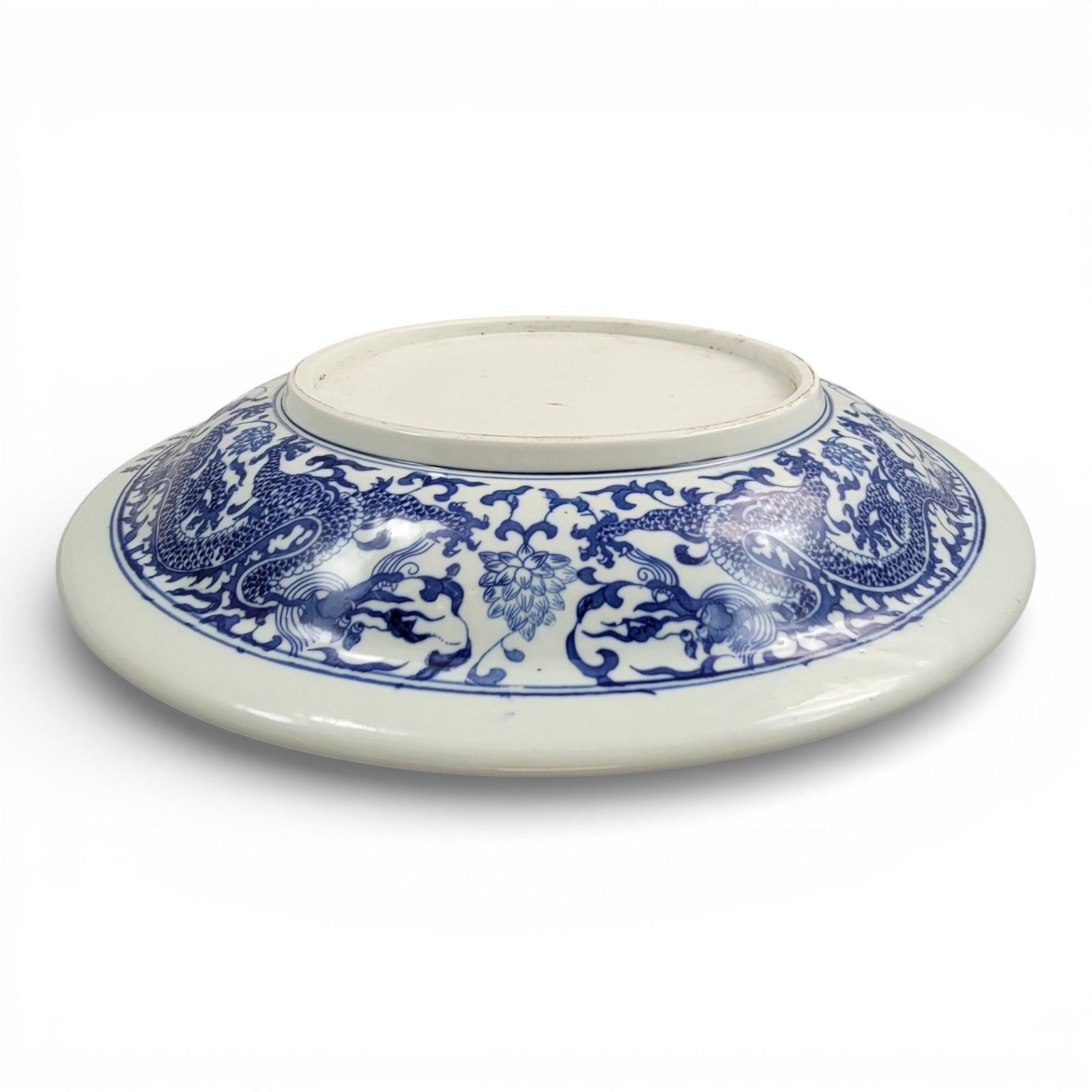Large Chinese Blue & White Porcelain Dragon Dish Charger, Xuande Mark, 20th C photo 650.0
