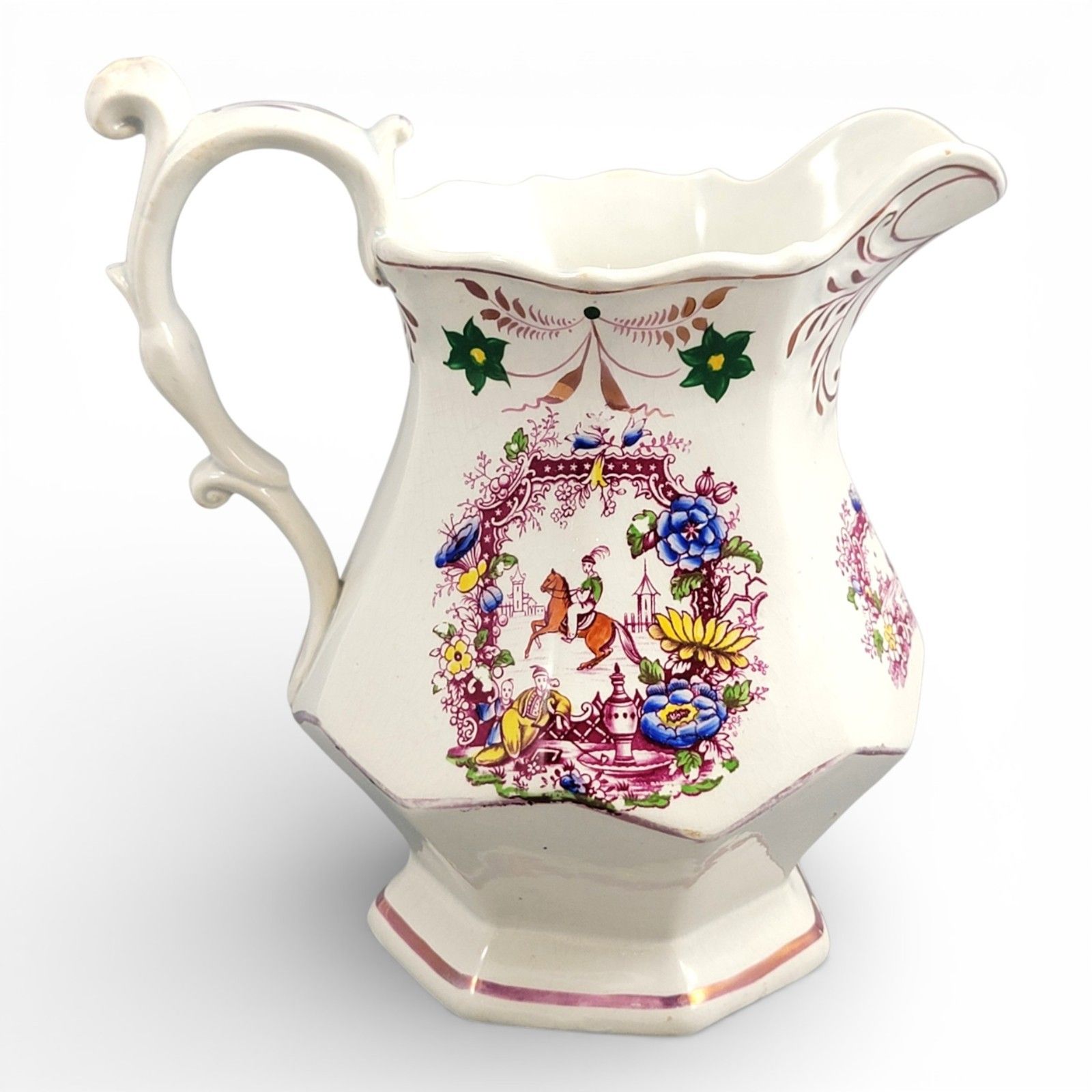 Staffordshire Jug, Oriental Scene With “Indische Blumen”, Late 18th Century