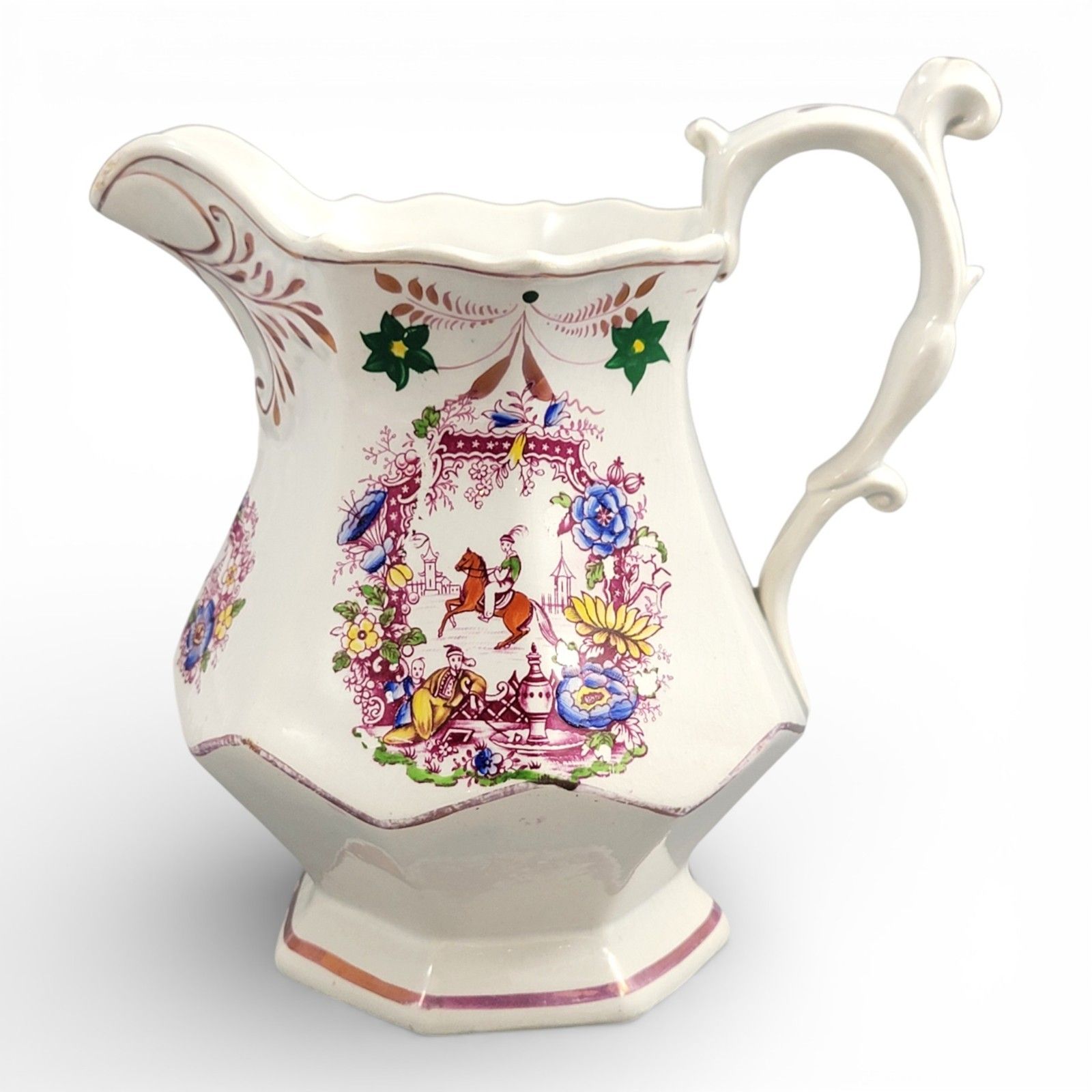 Staffordshire Jug, Oriental Scene With “Indische Blumen”, Late 18th Century photo Home Decor