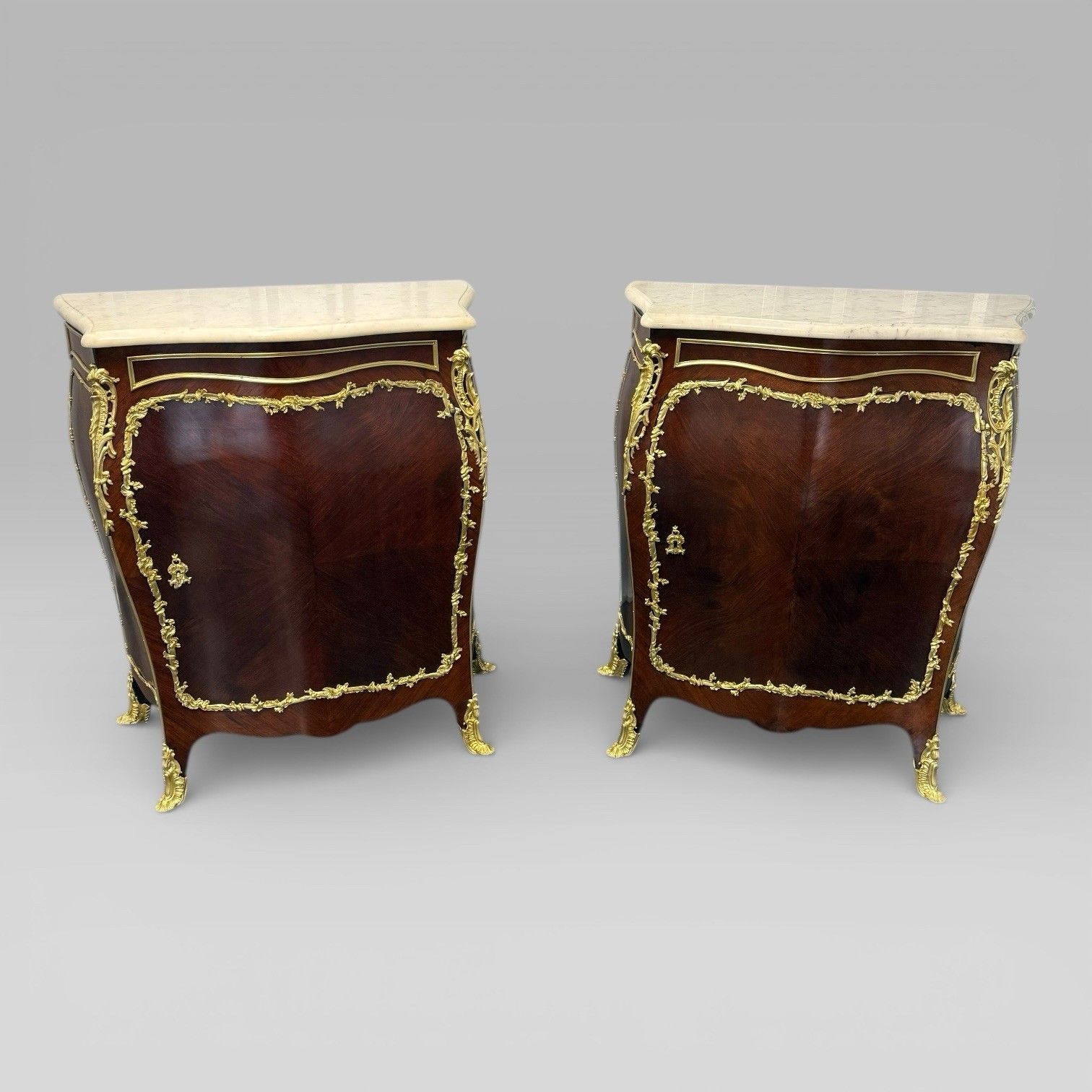 Antique Pair Of Late 19th Century French Kingwood Bombe Cabinets By E. Kahn photo furniture