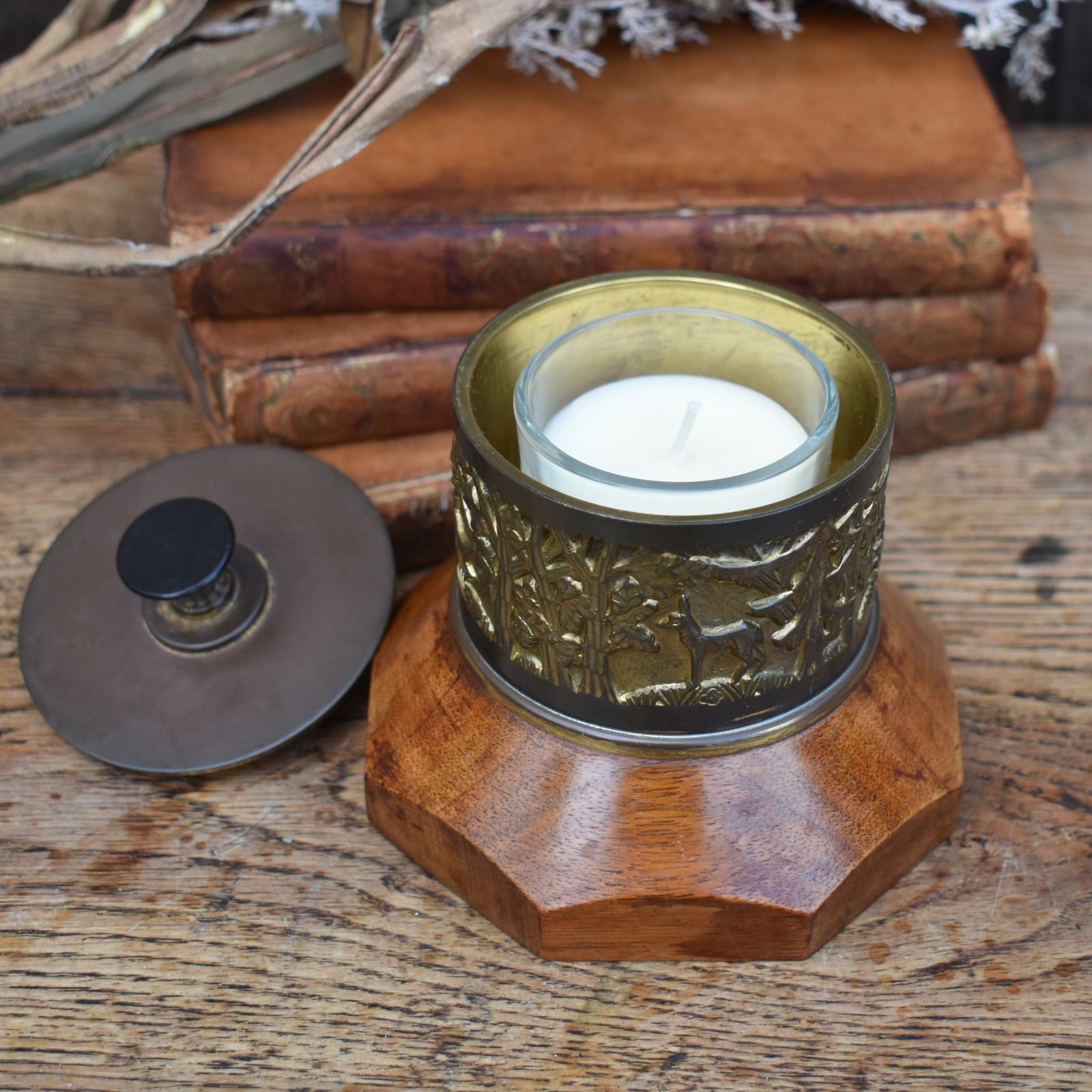 Antique Hermann Haller (1880 1950) Swiss Brass Repousse Wooden Lidded Pot photo buy