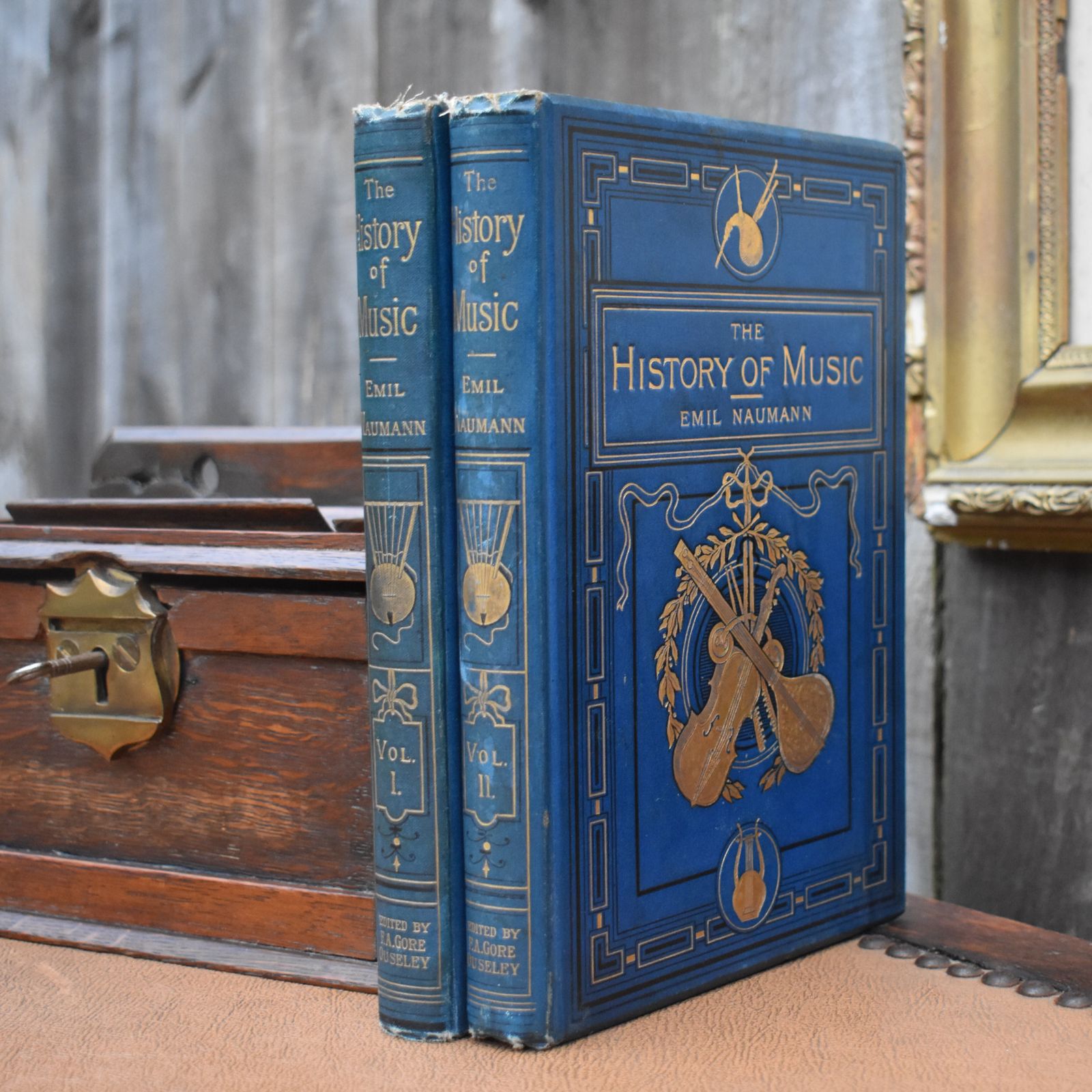 Antique History Of Music Emil Naumann Gilt Embossed Special Edition Book Pair photo furniture
