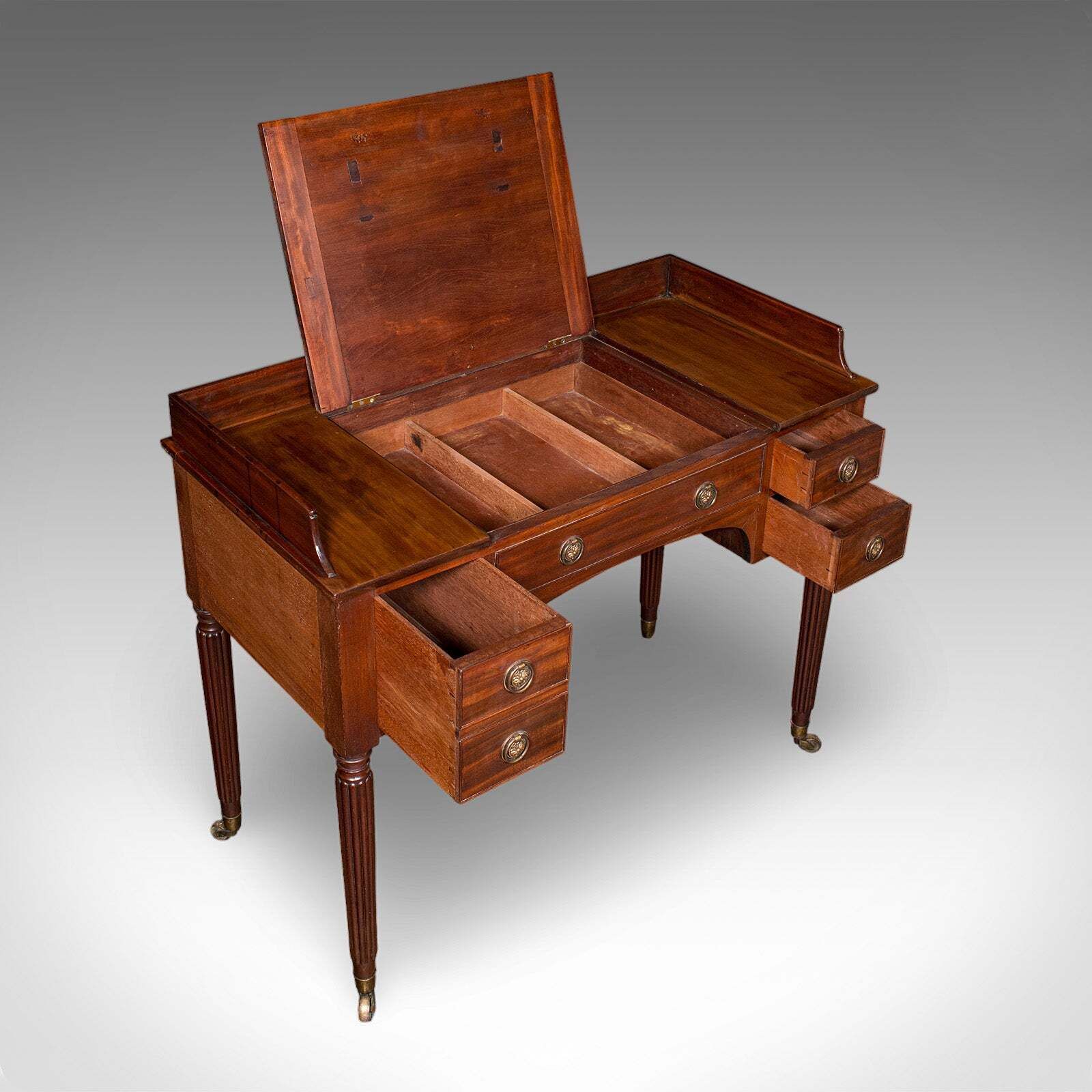 Antique Writing Table, English, Kneehole Desk, Home Office, Study, Regency, 1820 photo vintage