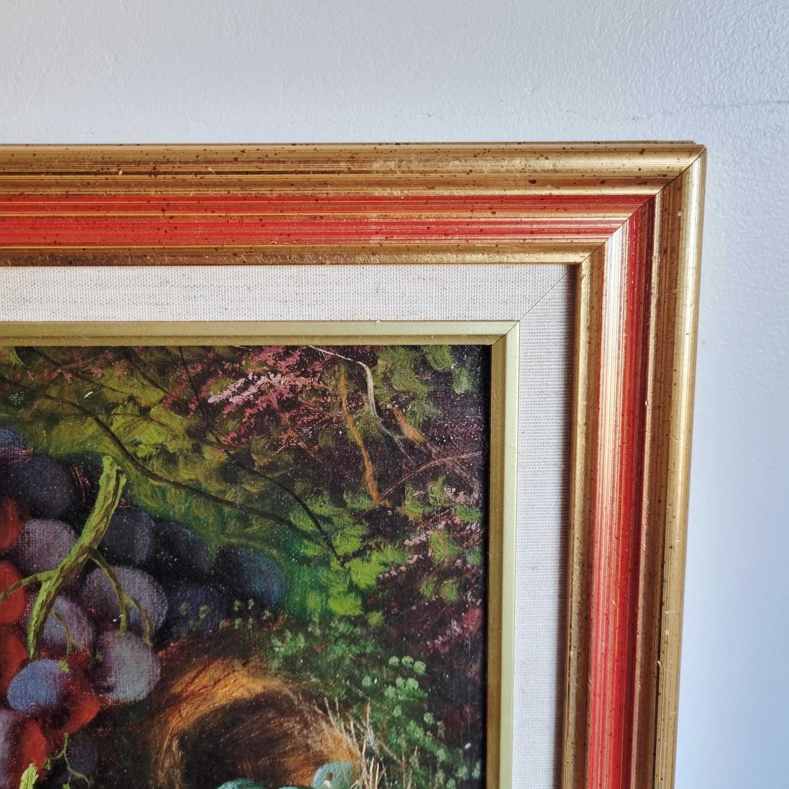 Vintage Original Still Life Oil Painting Of Fruit And Flowers Signed W Vincent photo vinterior