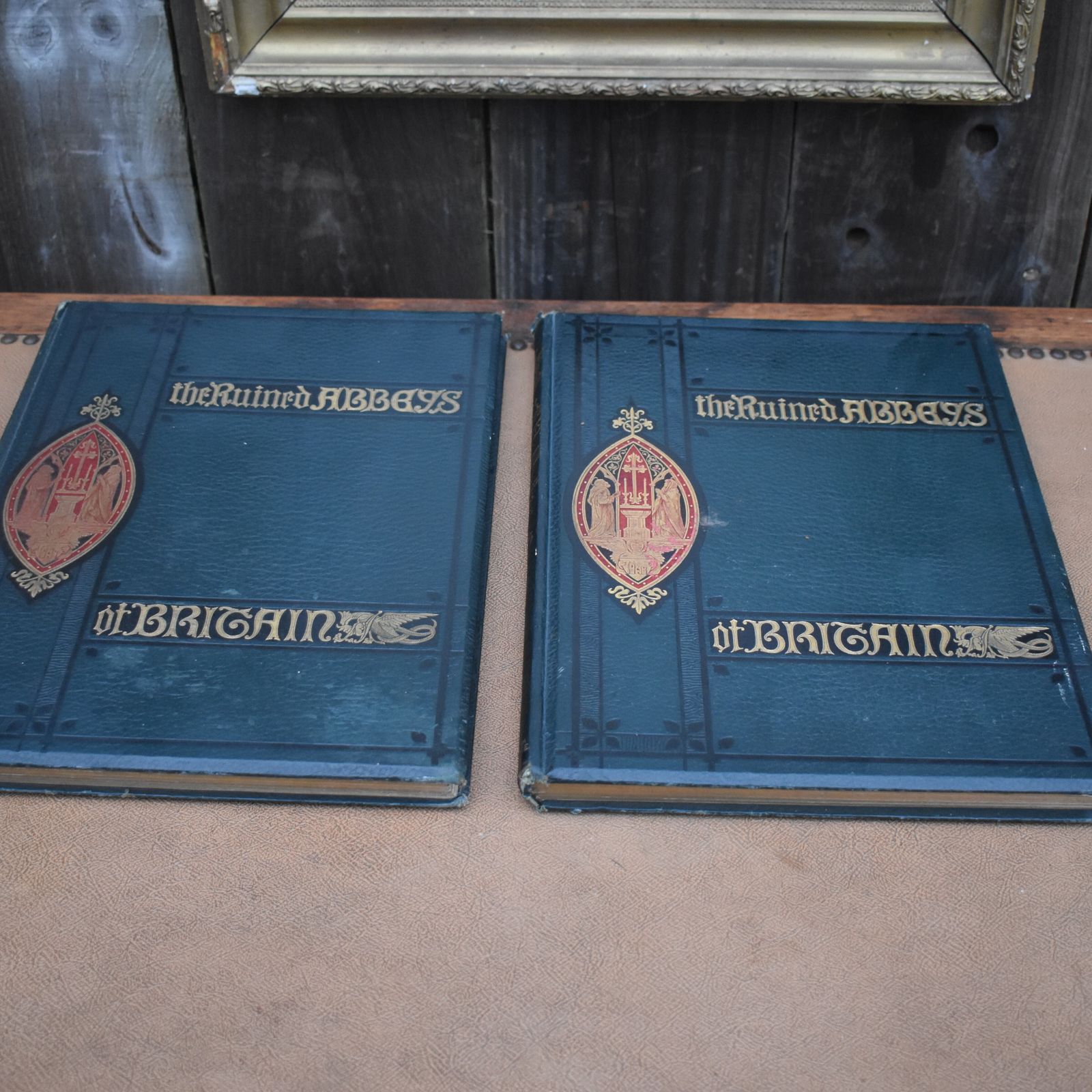 Antique Ruined Abbeys Of Britain Frederick Ross Colour Prints Af Lydon Book Pair photo Home Decor