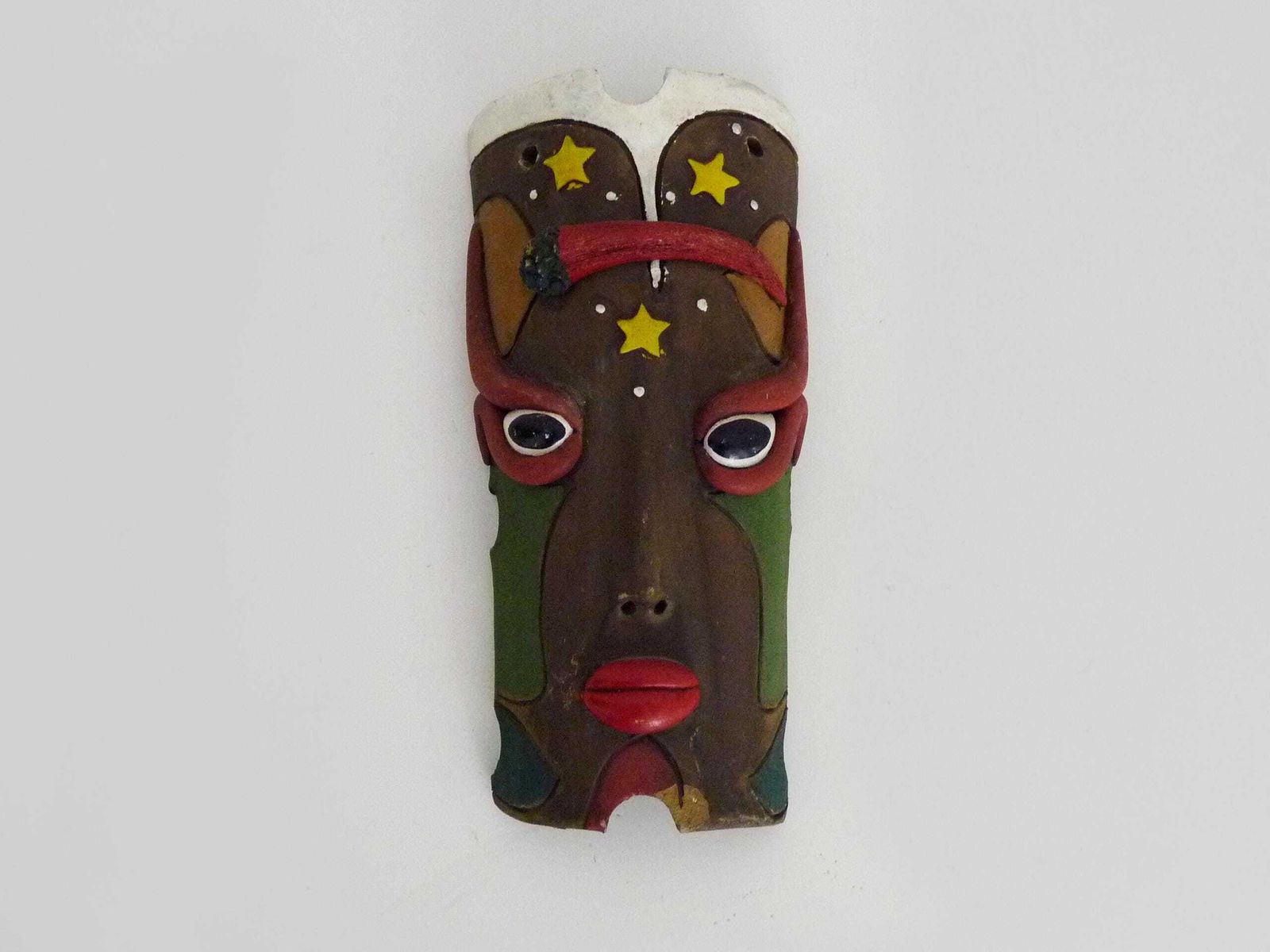 Vintage Brazilian Folk Art Wall Mask Of Moura In Clay
