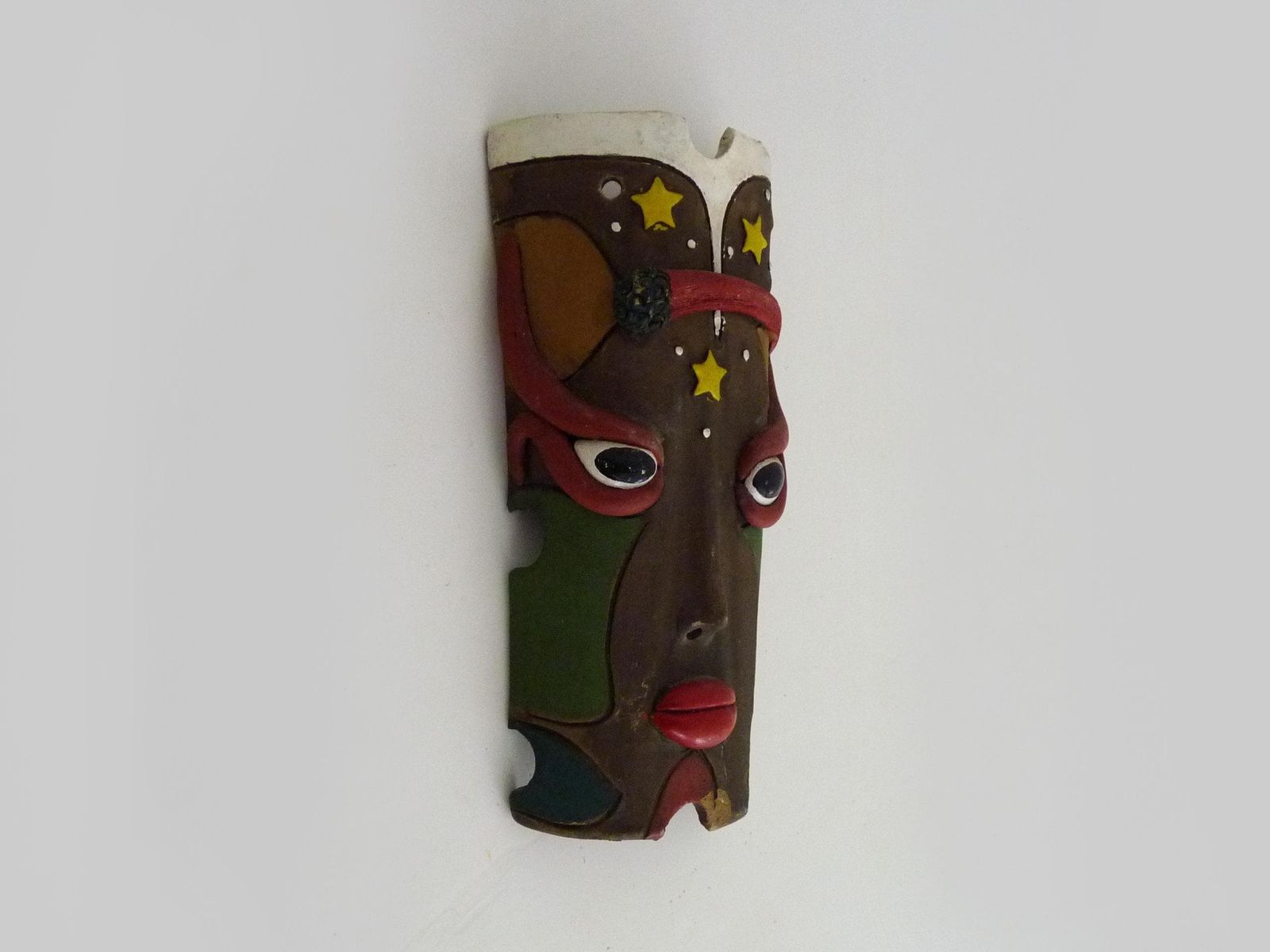 Vintage Brazilian Folk Art Wall Mask Of Moura In Clay photo furniture