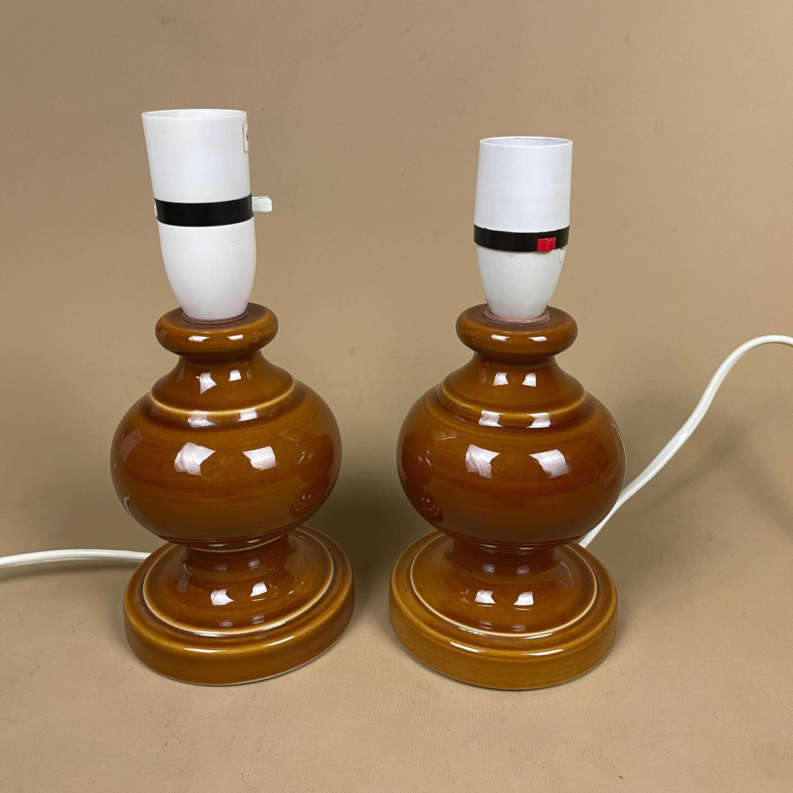 Matching Pair Of 2 Vintage Ceramic Brown Lamps Bedside Table Light Vase Antique Cottage Wade Lamp Retro Glazed Set Two Pat Tested 2026 photo furniture