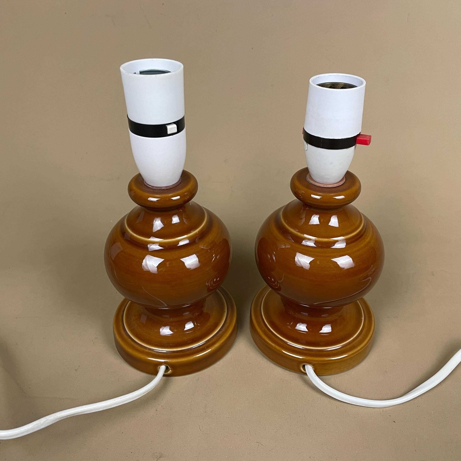 Matching Pair Of 2 Vintage Ceramic Brown Lamps Bedside Table Light Vase Antique Cottage Wade Lamp Retro Glazed Set Two Pat Tested 2026 photo buy