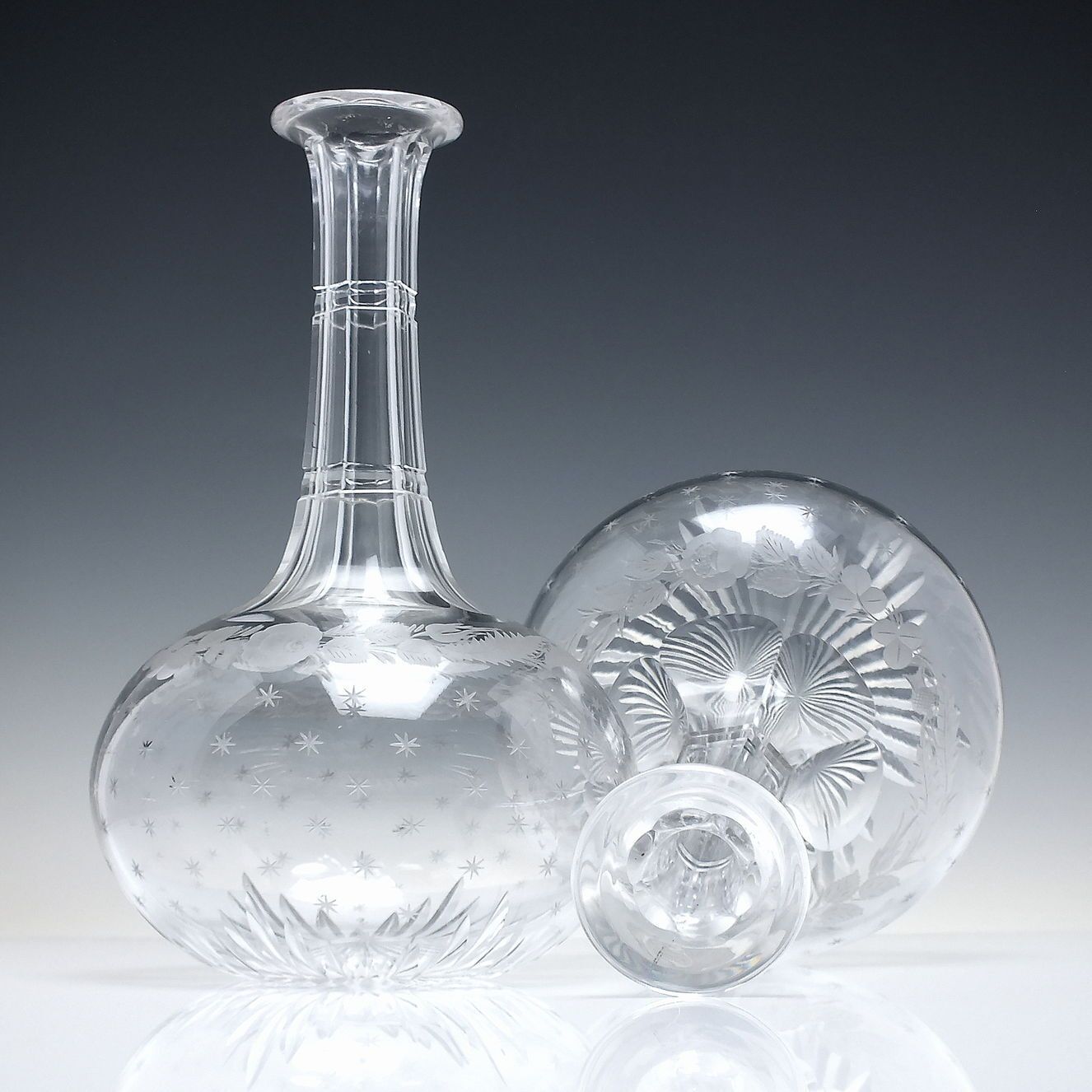 Pair Of Victorian Union Engraved Shaft & Globe Glass Decanters C1880 photo furniture