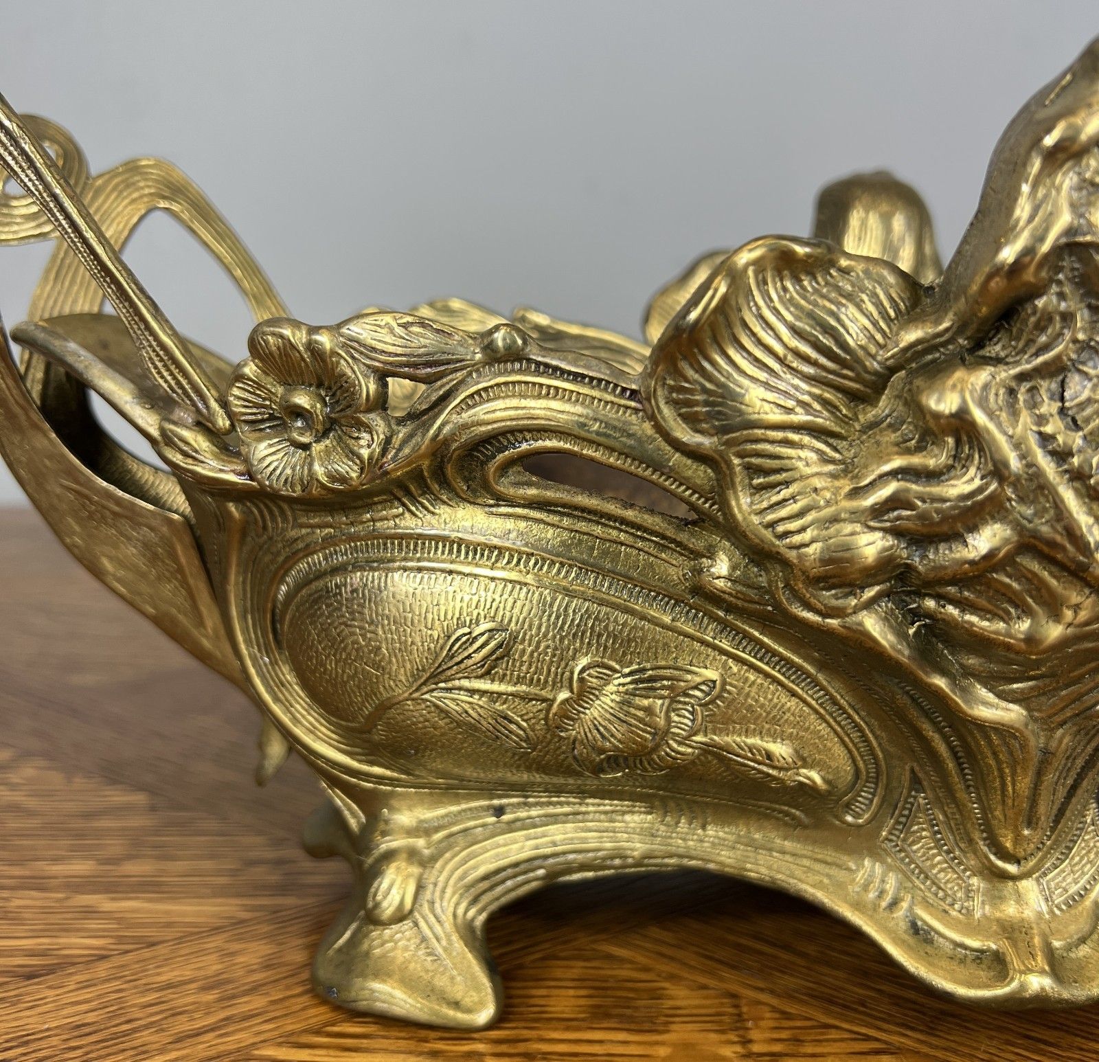 French Art Nouveau Jardiniere, Antique Brass Planter Brass Ornate Lot 4679 photo vinterior