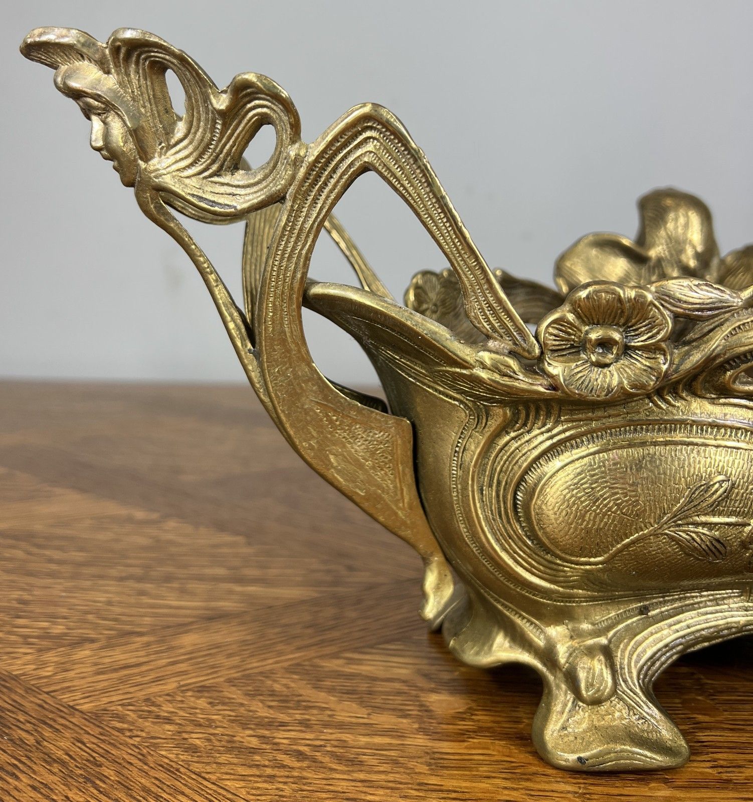 French Art Nouveau Jardiniere, Antique Brass Planter Brass Ornate Lot 4679 photo buy