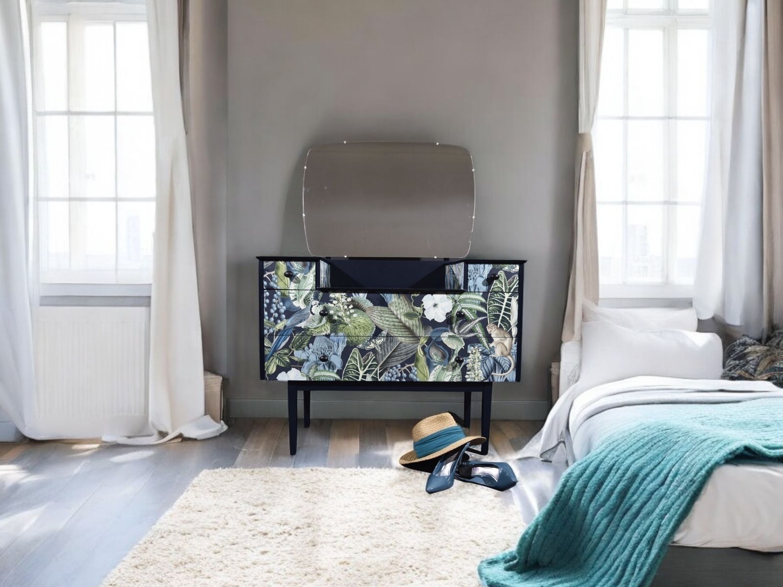 Hand Painted, Designer Wallpaper, Satin Finish, Functional Art,  Bedroom Furniture