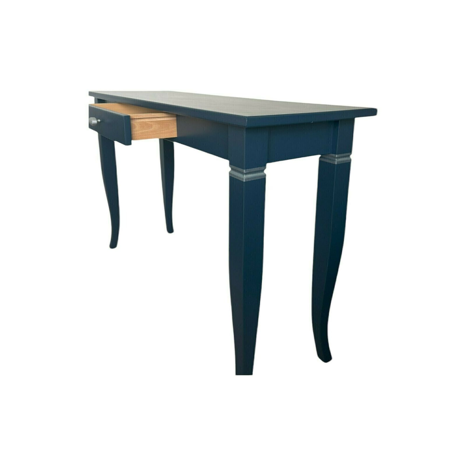 Large Blue Hand Painted Table, With Silver Detailing And A Small Drawer In The Centre photo for sale