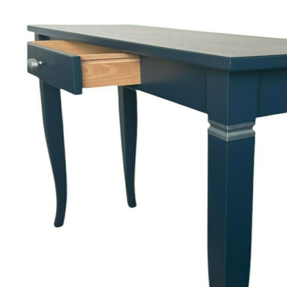photo furniture Large Blue Hand Painted Table, With Silver Detailing And A Small Drawer In The Centre