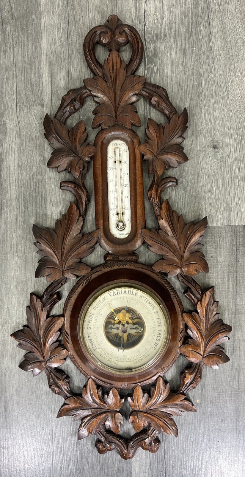 Barometer Vintage French Carved Walnut Wall Barometer Thermometer Lot 4689