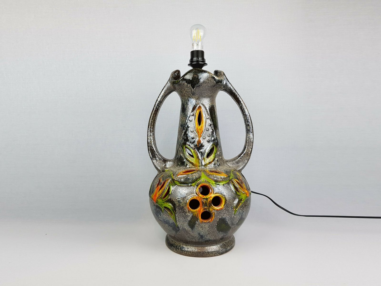 Vintage Walter Gerhards Gray Floor Lamp With Double Lamps 3205 50 West German Pottery 1960s