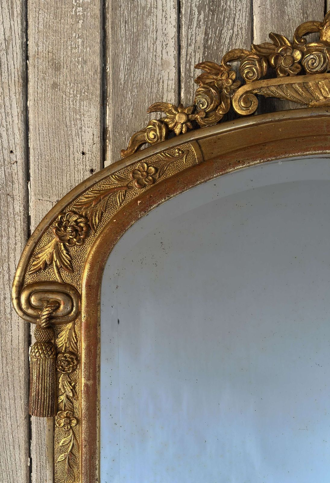 Antique French Louis Philippe Giltwood Mirror With Floral Crest – 19th Century photo Home Decor