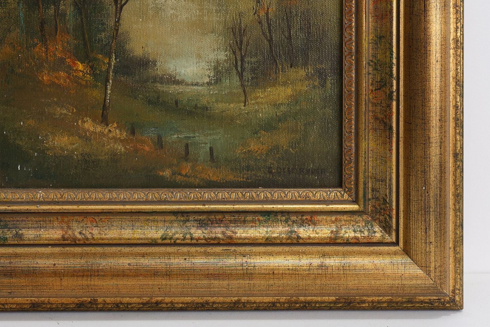 photo furniture Belgian Artist, Landscape, 1940s, Oil Painting, Framed