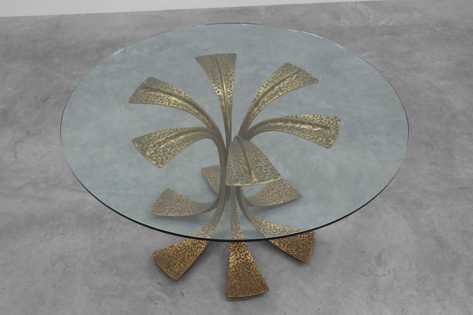 photo for sale Mid Century Modern Italian Table In Bronze With Glass Top, 1970s