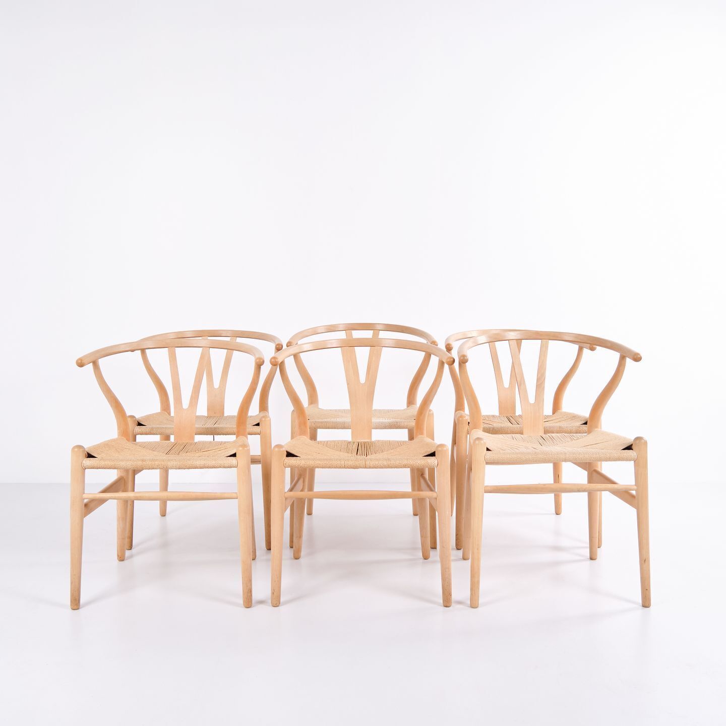Set Of Six Y Chairs   Model Ch24   Beech & Natural Wicker   Hans J. Wegner   Carl Hansen & Son   1970s