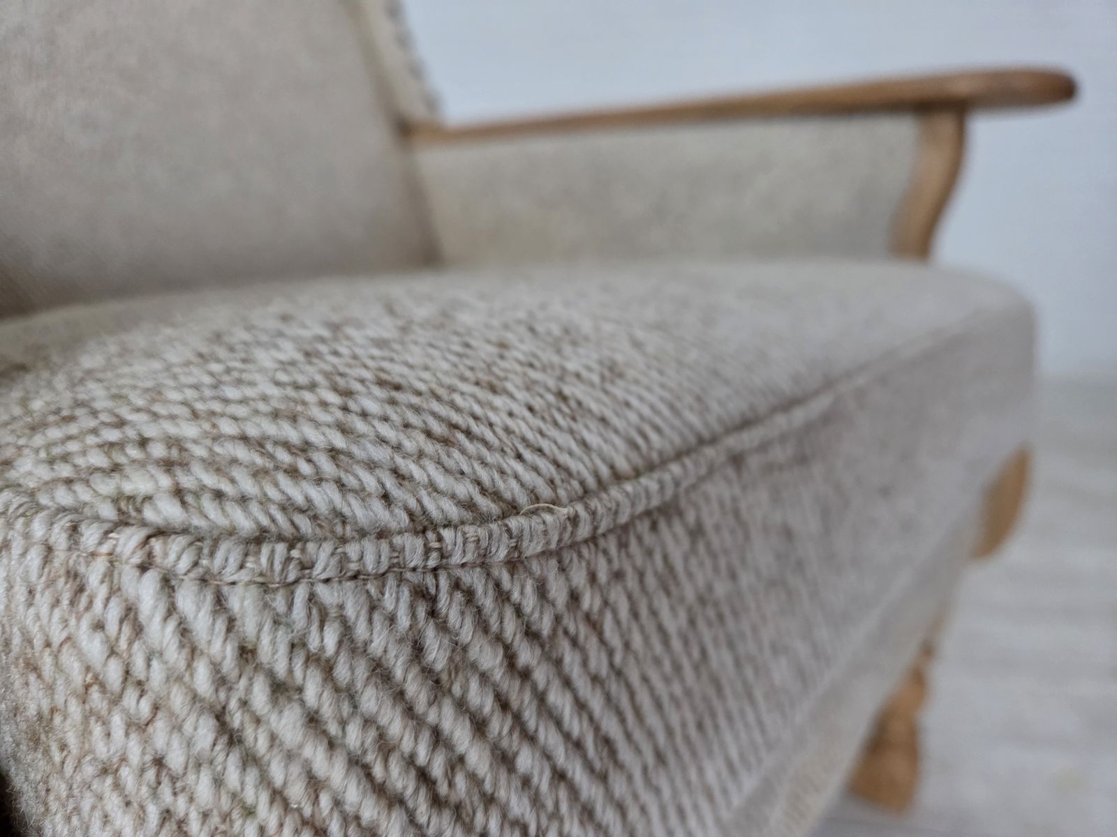 1970s, Danish Highback Armchair, Furniture Wool, Solid Oak Wood. photo buy