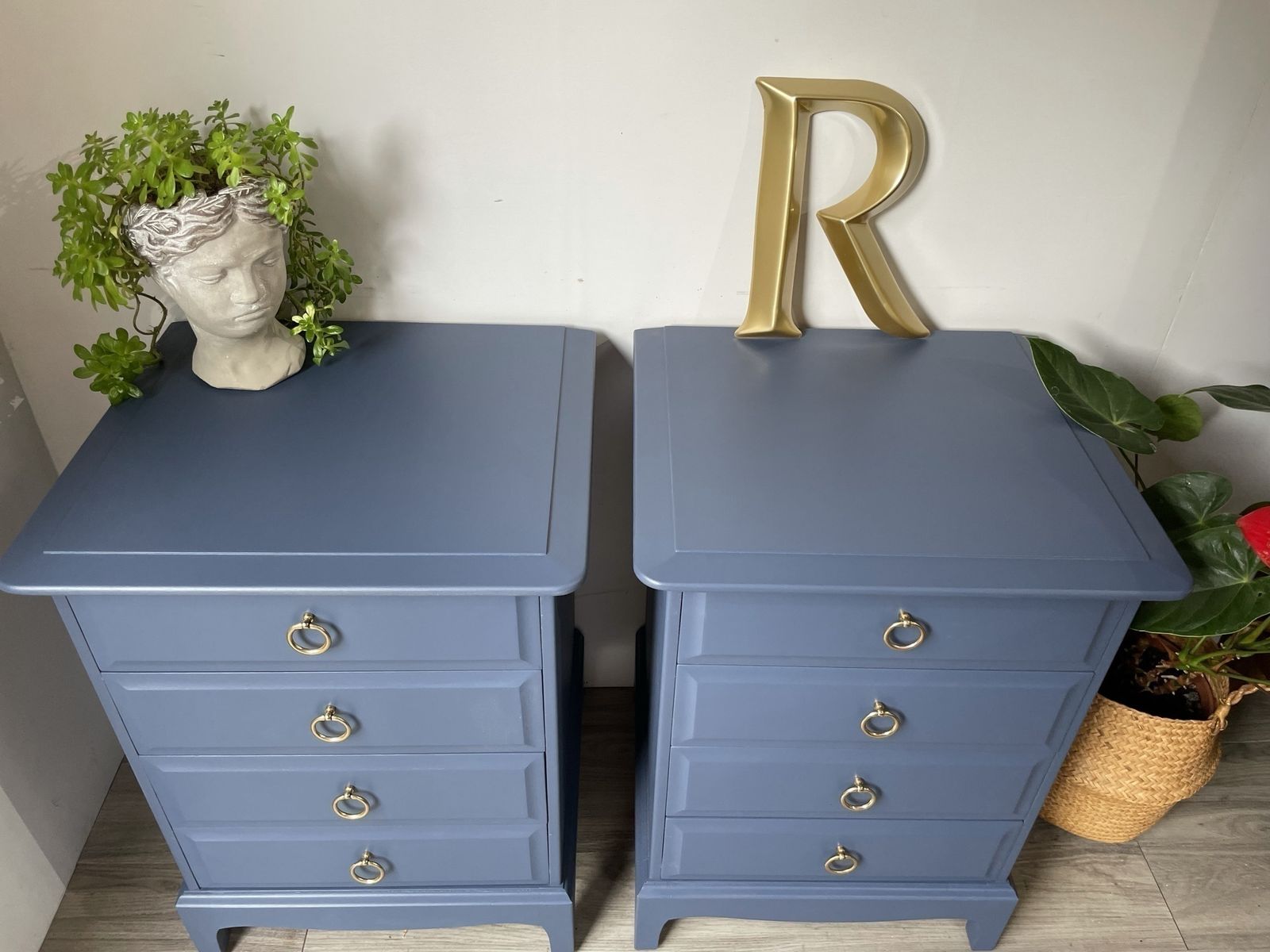 photo for sale Stag Minstrel Pair (2) Of 4 Drawer Bedsides Painted Royal Sapphire (Blue)