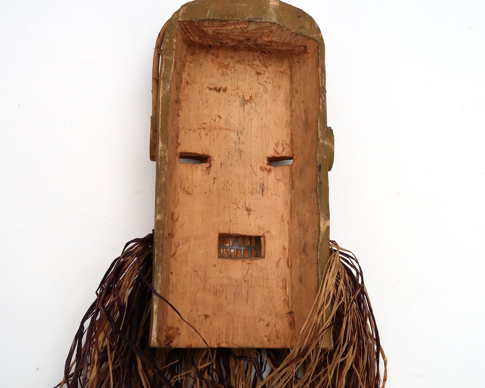 1980s African Wooden And Raffia Mask / Wood Wall Hanging, Art, Sculpture, Home Decor photo buy