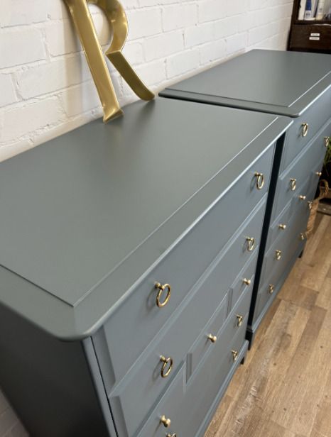 photo for sale Stag Minstrel Pair (2) Of Tallboys Painted Blue