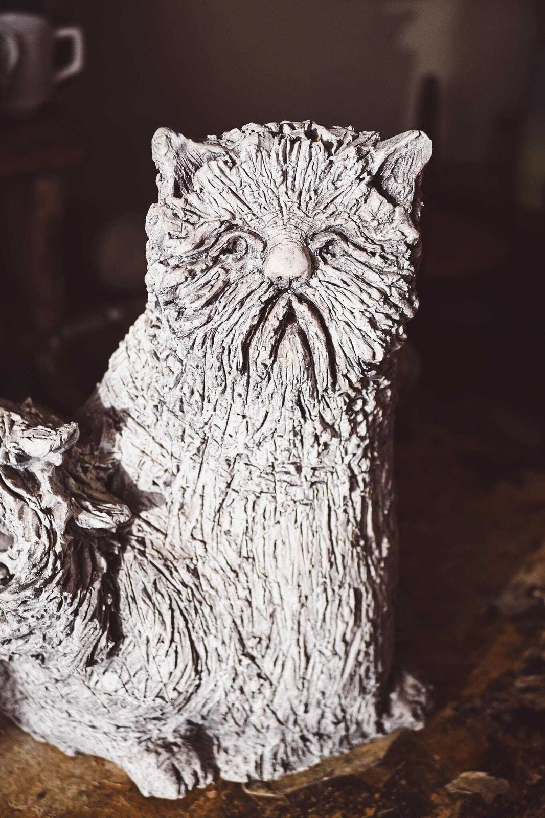Ivan Cattaneo Ceramic Cat Sculpture | Italian Art Pottery | Glazed Terracotta Persian Cat photo for sale