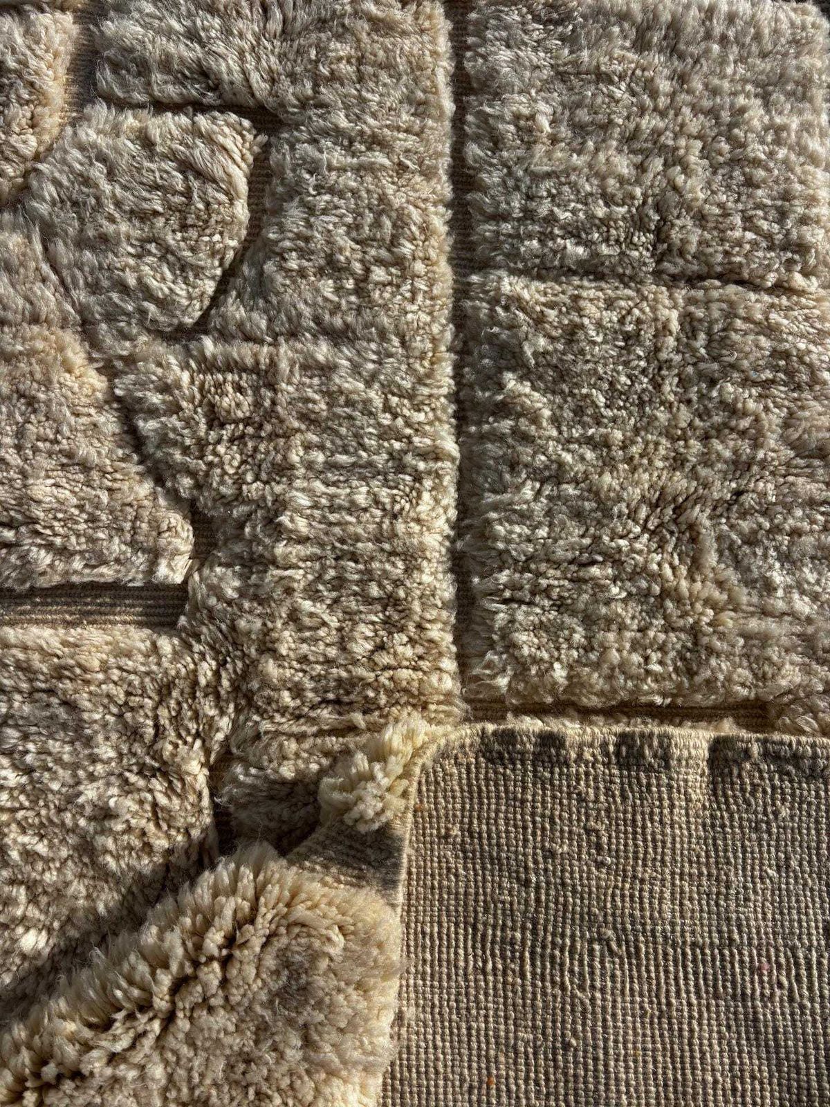 Moroccan White Berber Rug 220x300 Cm   Authentic Handwoven Wool Carpet, Checkered Berber Rug   Beni Ourain Rug   Handmade Rug photo Textiles