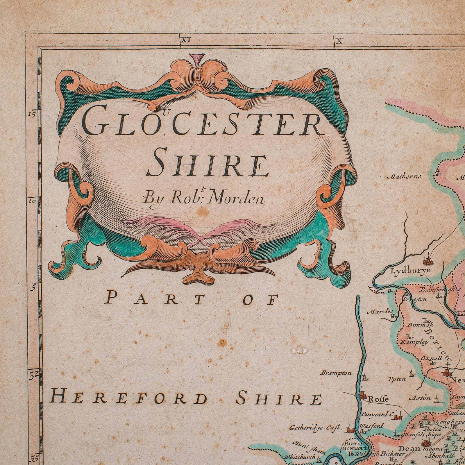 Antique Gloucestershire Map, English, Framed Cartography, Robert Morden, C.1700 photo 942.0