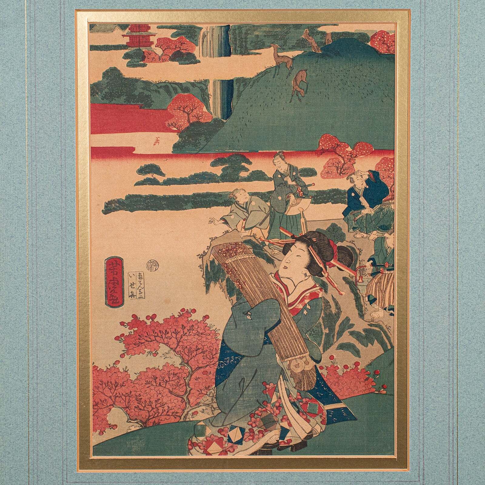 Antique Framed Woodblock Print, Japanese Art, Edo, Ukiyo E, Kunisada, Victorian photo Art