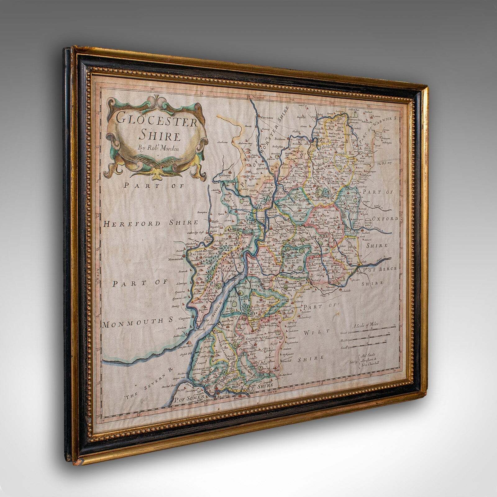 Antique Gloucestershire Map, Atlas, English, Robert Morden, Cartography, C.1700
