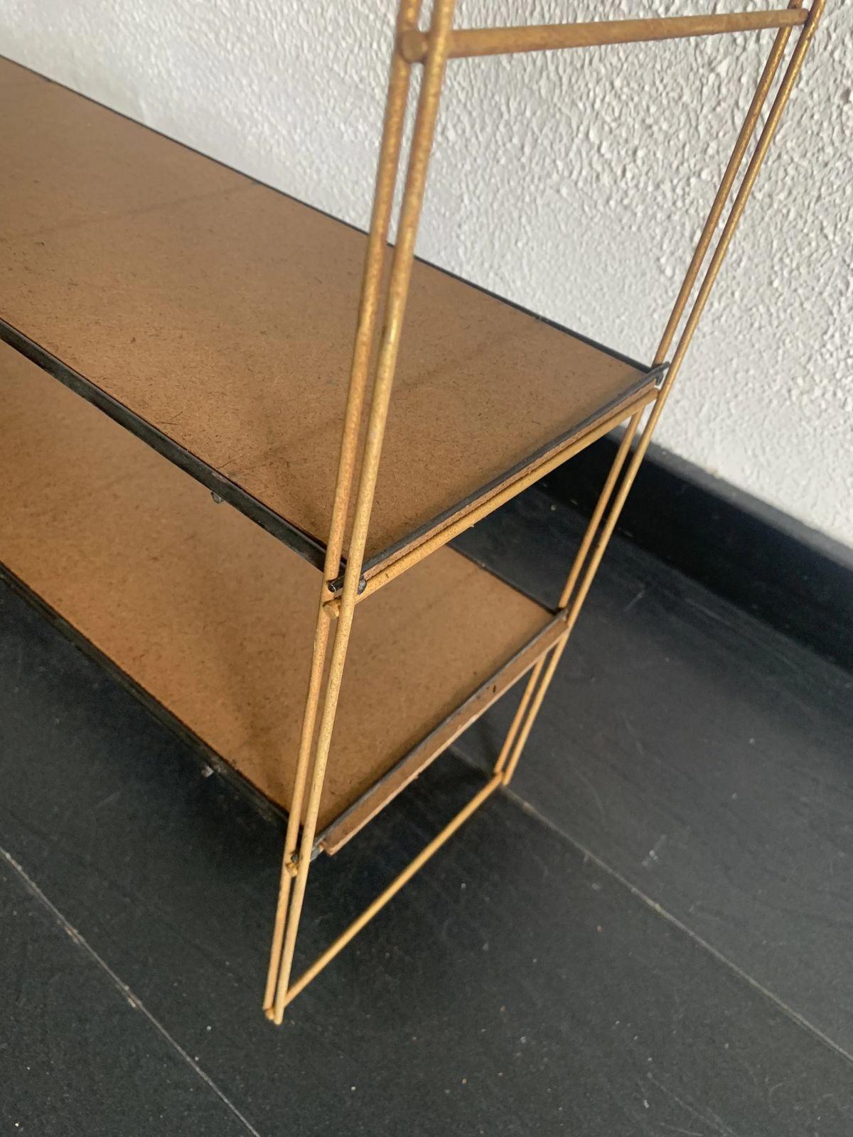 Vintage 1960s String Wall Shelf In Gilded Wood   60 X 50 Cm photo Furniture