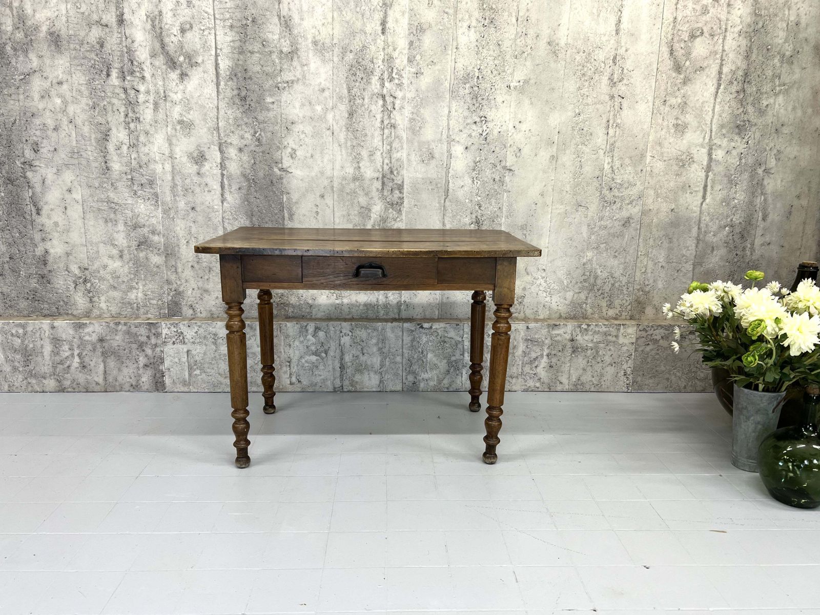99.5cm Walnut Wood Turned Leg Bistro Table With Cup Handles On Drawer