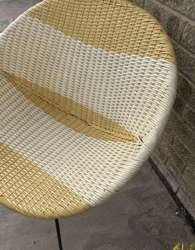 Woven Vinyl 1960s Satellite Sputnik Atomic Cocktail Chair Mustard & White photo 225.0