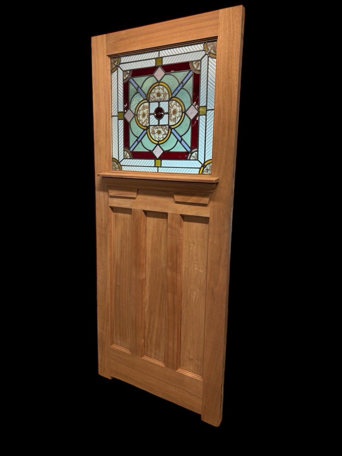 Art Deco Stained Glass Front Door Period Old Reclaimed Antique Wood Lead 20s 30s photo for sale