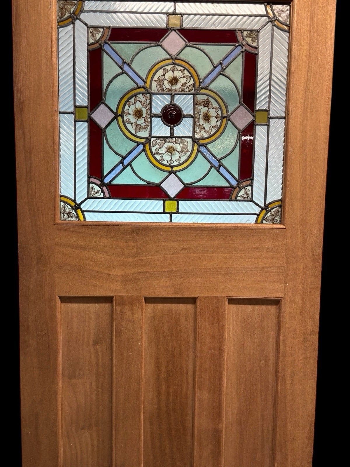 Home Fixtures Art Deco Stained Glass Front Door Period Old Reclaimed Antique Wood Lead 20s 30s photo