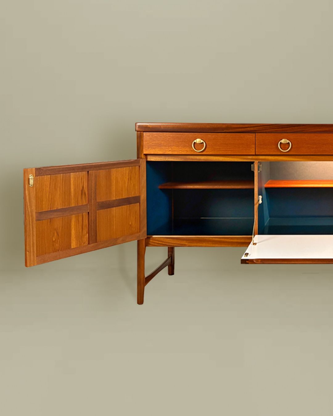 Mid Century Nathan 'Squares' Teak Sideboard With Abstract/Bauhaus Design/Lighting/Leatherette Interior photo for sale