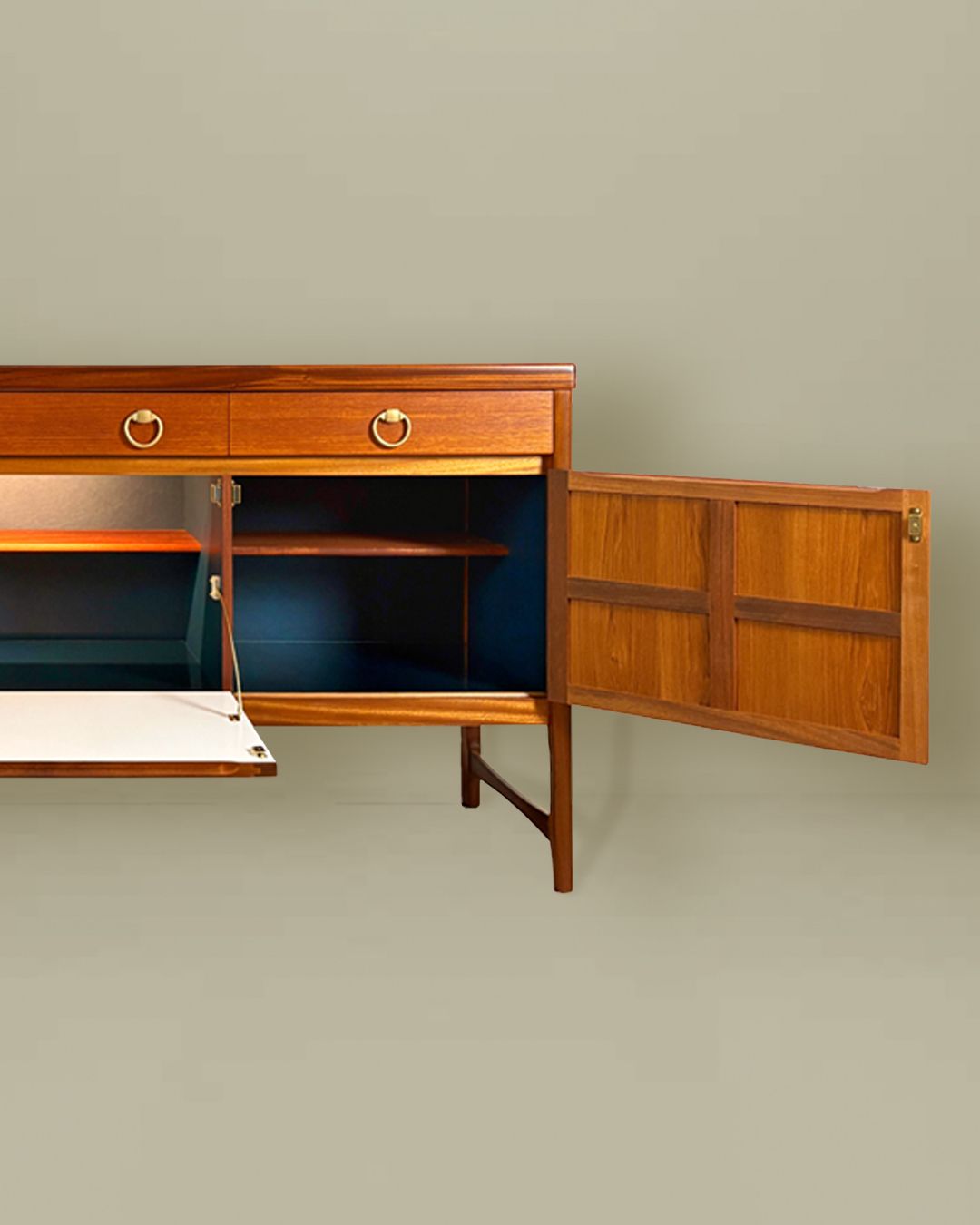 Mid Century Nathan 'Squares' Teak Sideboard With Abstract/Bauhaus Design/Lighting/Leatherette Interior photo Furniture