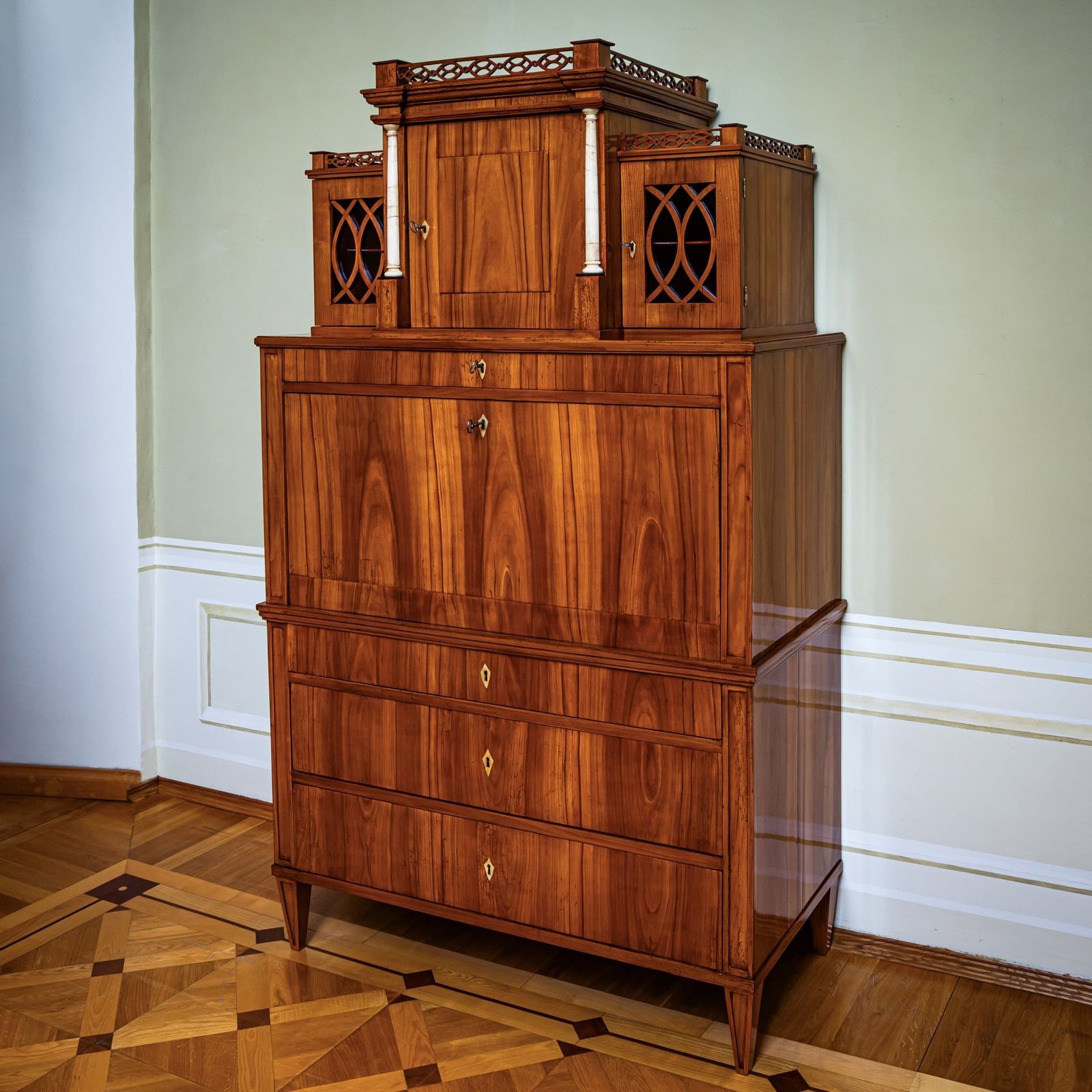 Biedermeier Secretary Desk With Upper Cabinet, Central Germany, Circa 1820 photo vintage