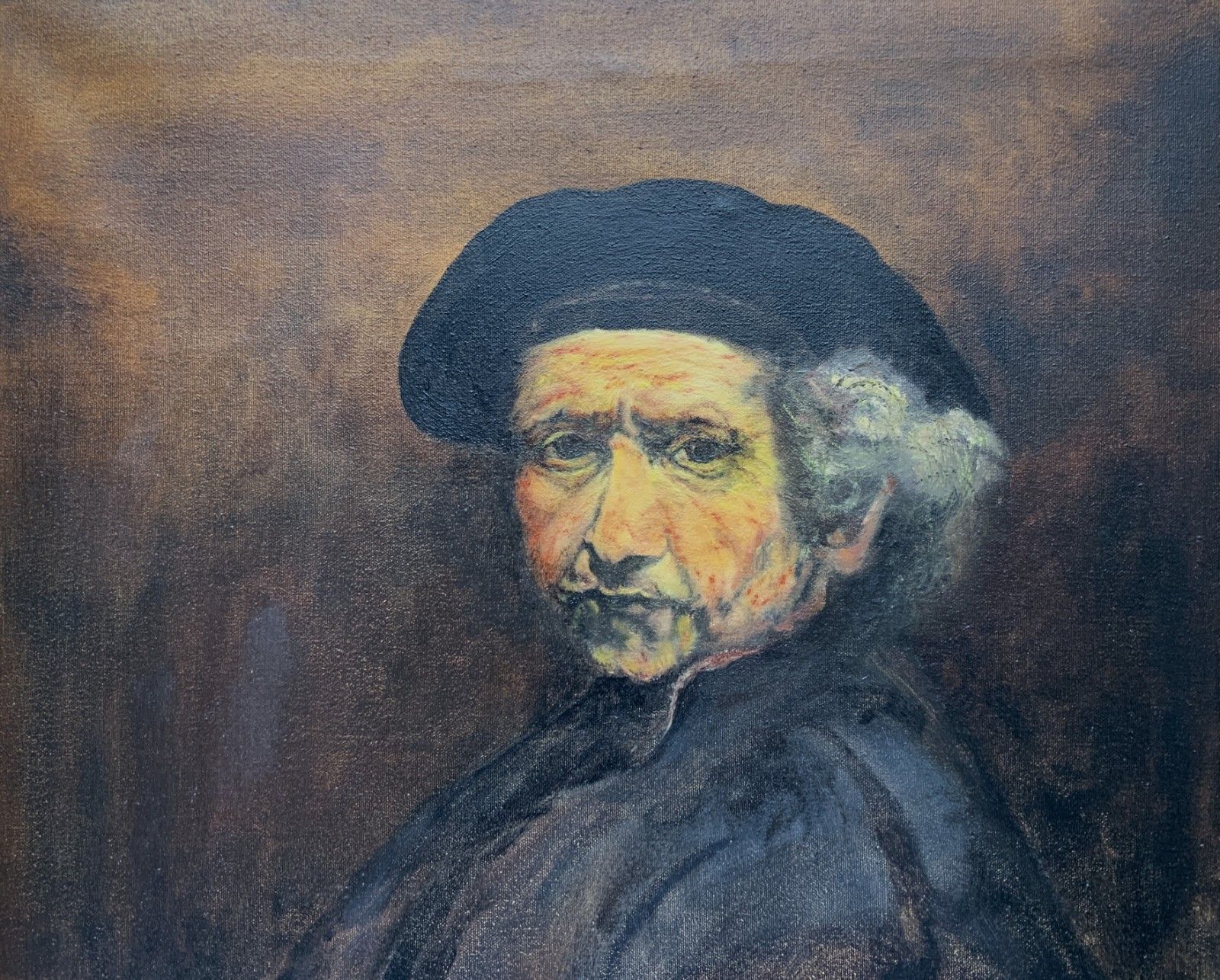 Large Half Length Oil Portrait Painting Of Rembrandt Van Rijn photo for sale