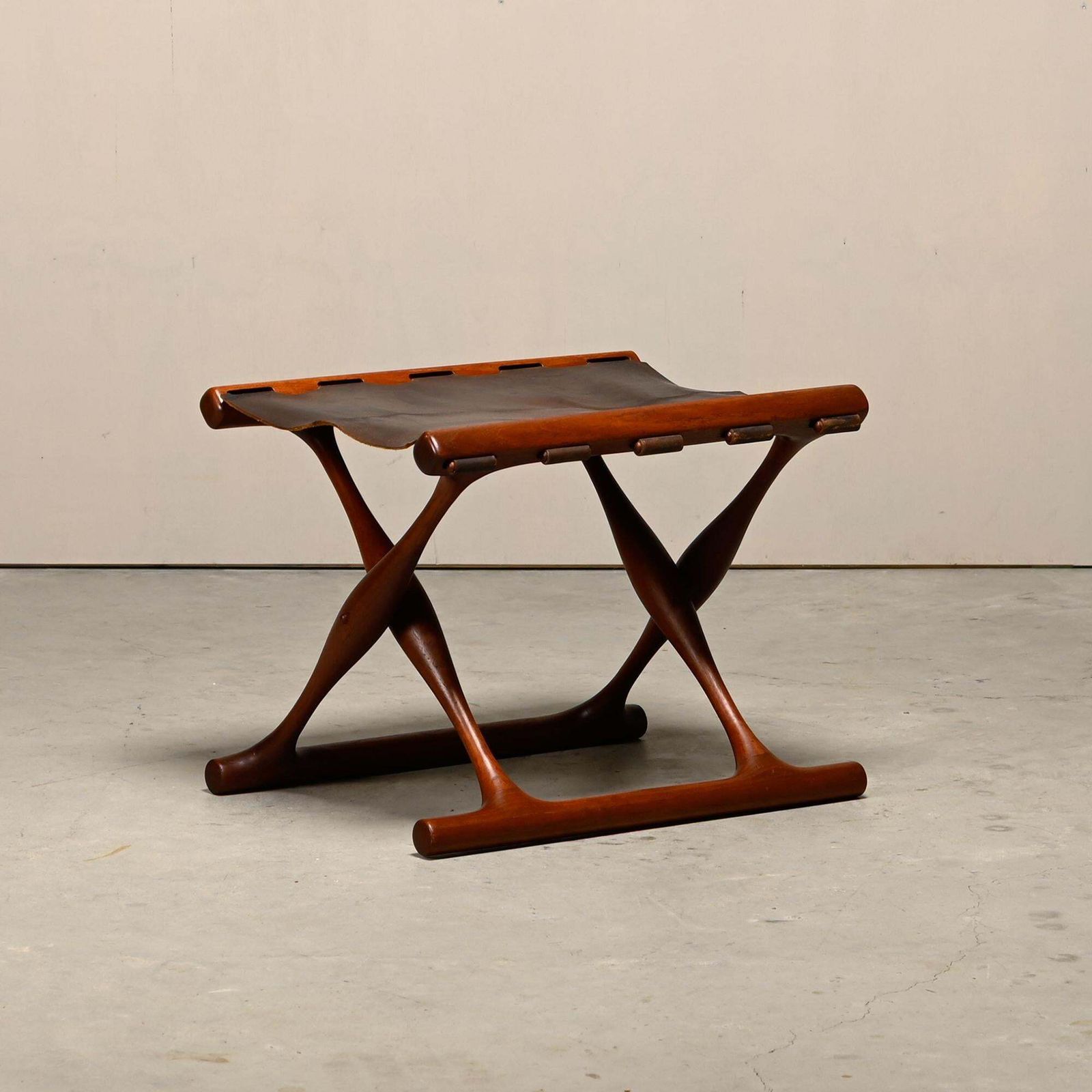 Poul Hundevad Ph43 Guldhøj Stool In Teak And Brown Leather Denmark 1960s photo buy